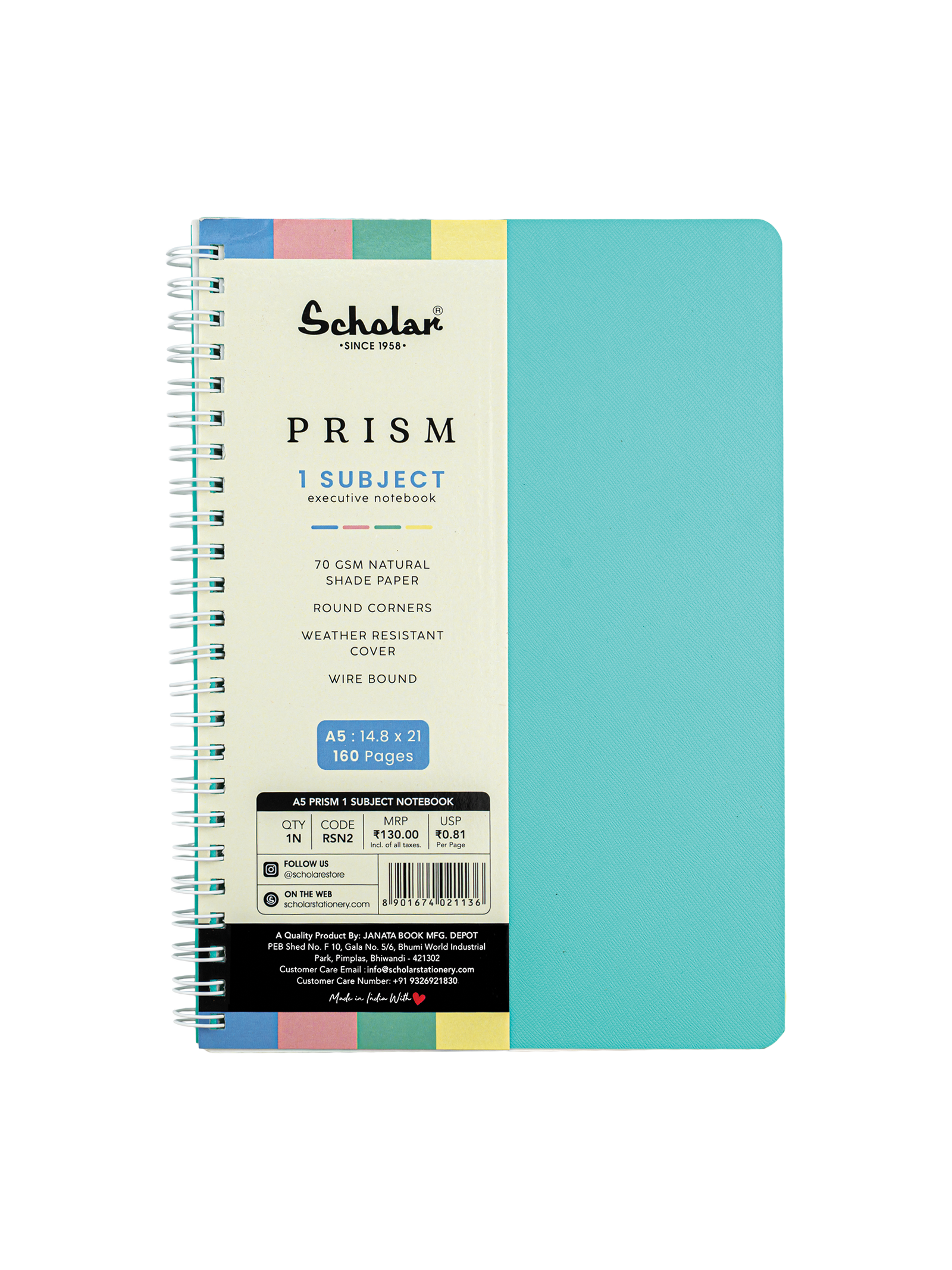 Scholar Prism One Subject Notebook - Mint Green (RSN)