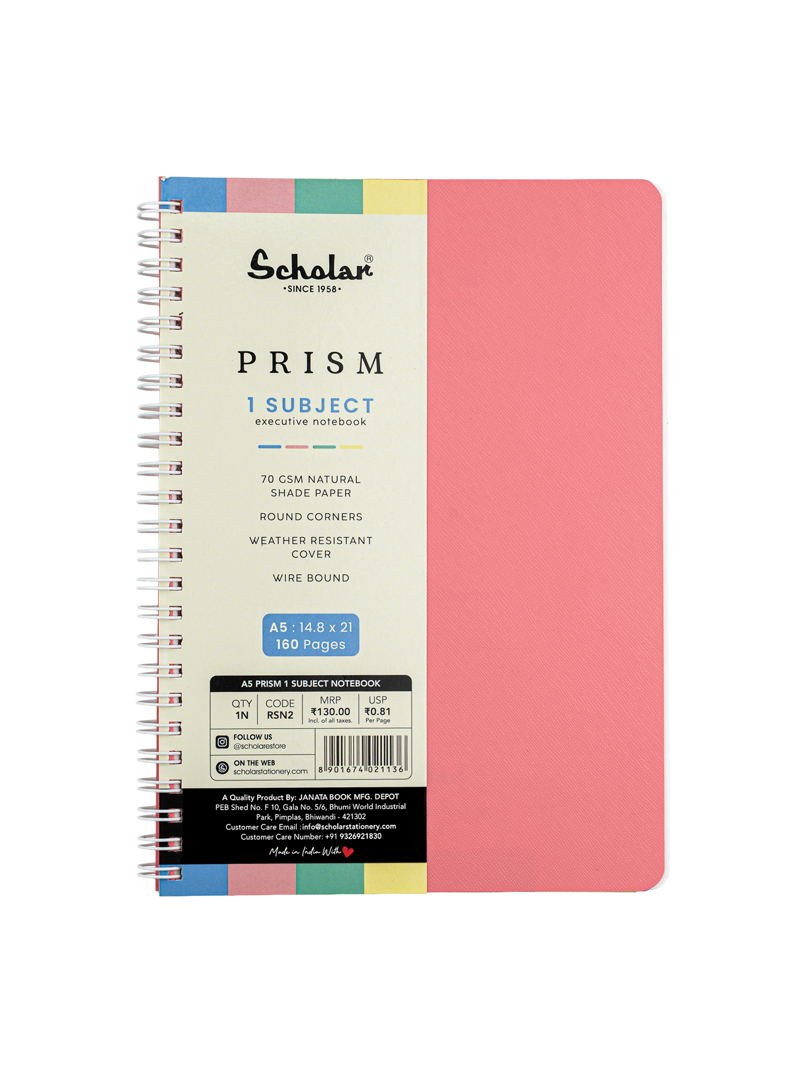 Scholar Prism One Subject Notebook - Pink (RSN)