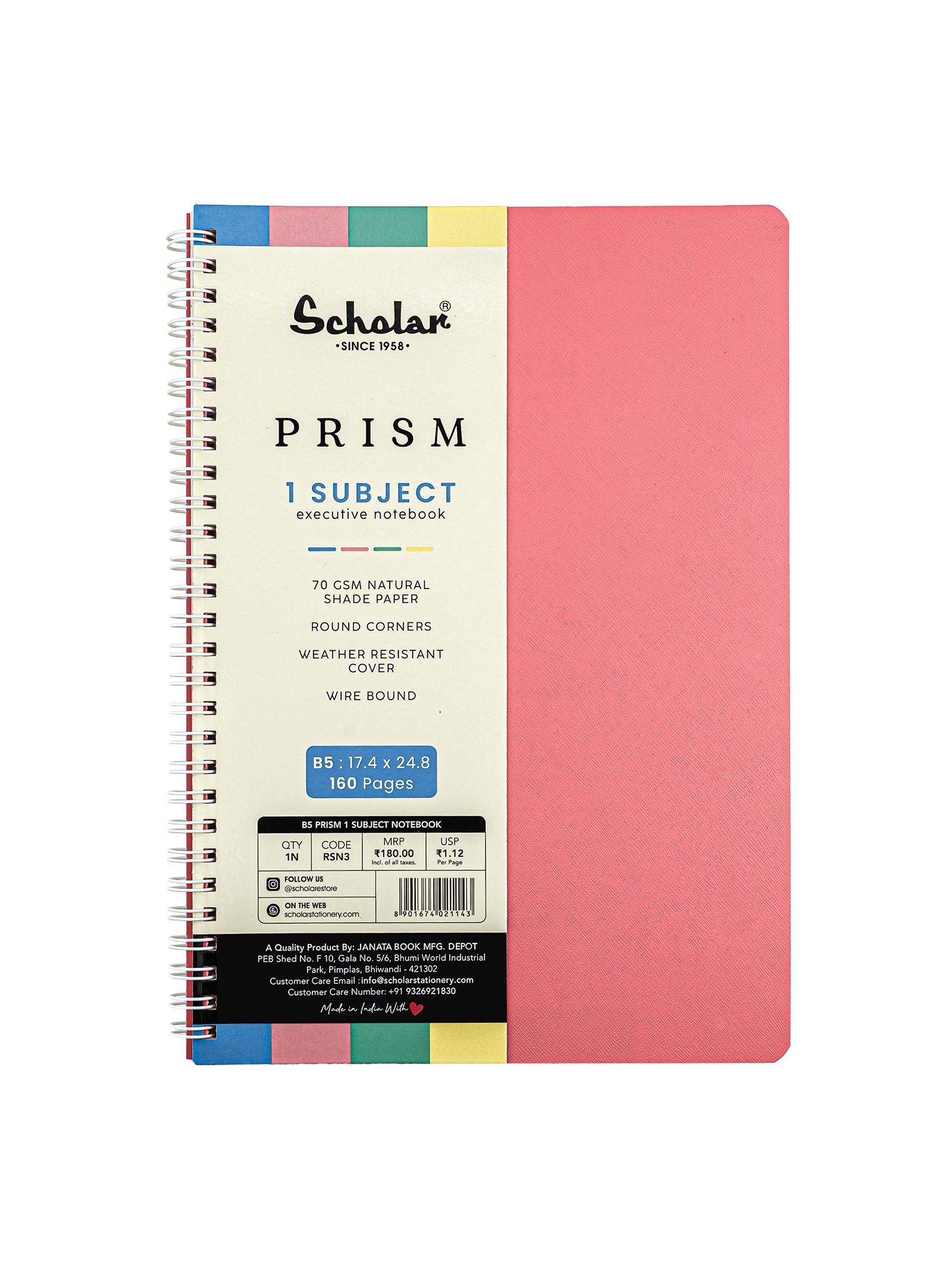 Scholar Prism One Subject Notebook - Pink (RSN)