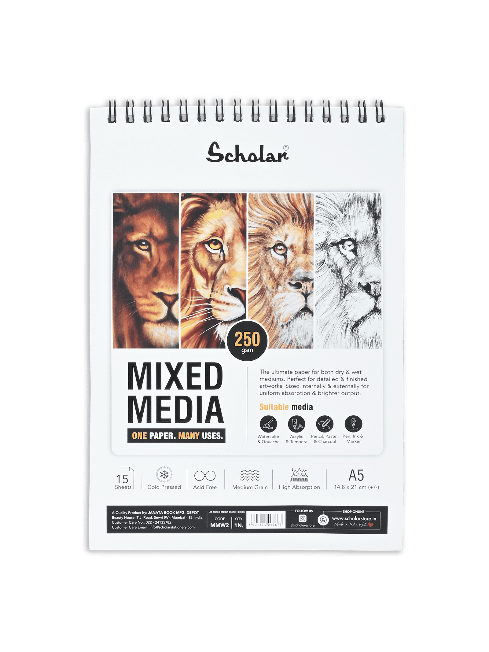 250 Gsm Mixed Media Paper Pad - Cold Pressed (15 Sheets) (MMW)
