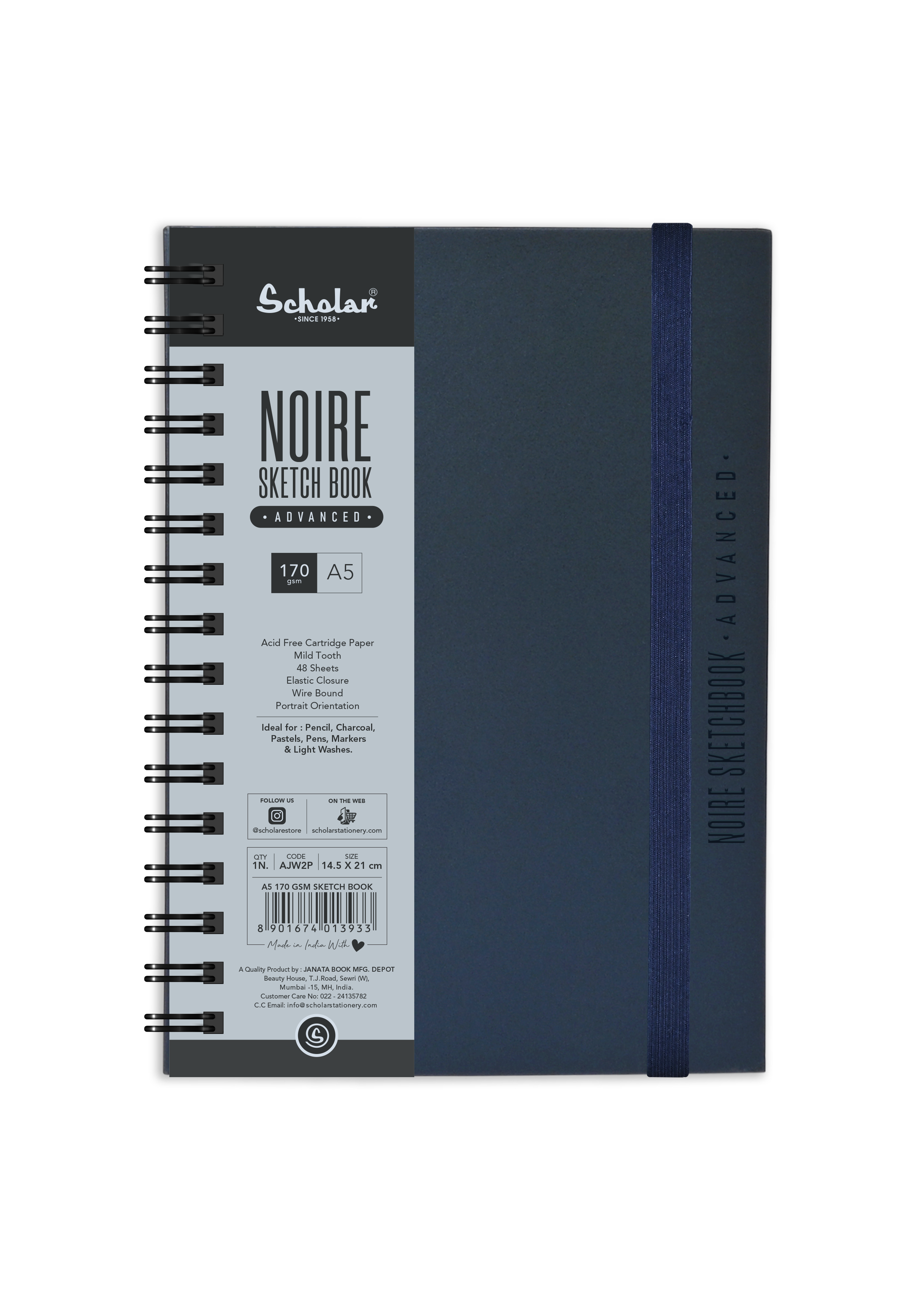 170 Gsm Noire Sketchbook - Advanced (48 Sheets) (AJW) - Blue
