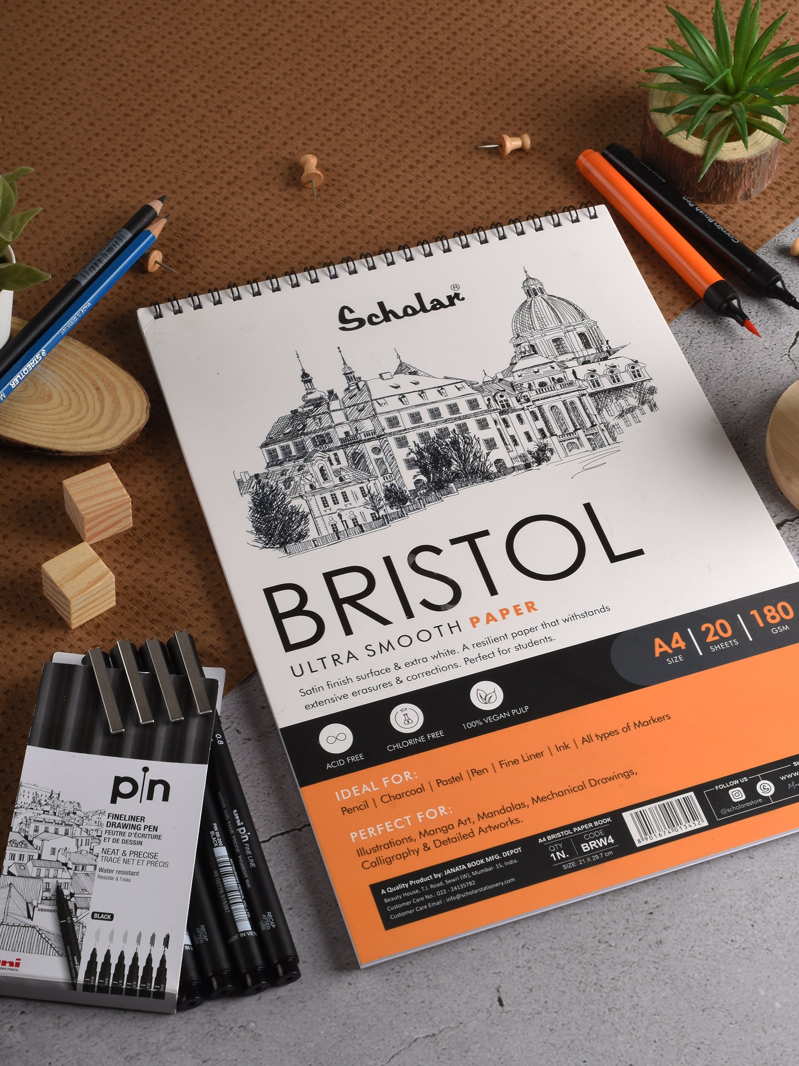 180 Gsm Bristol Paper Pad - Wire Bound (20 Sheets) (BRW)
