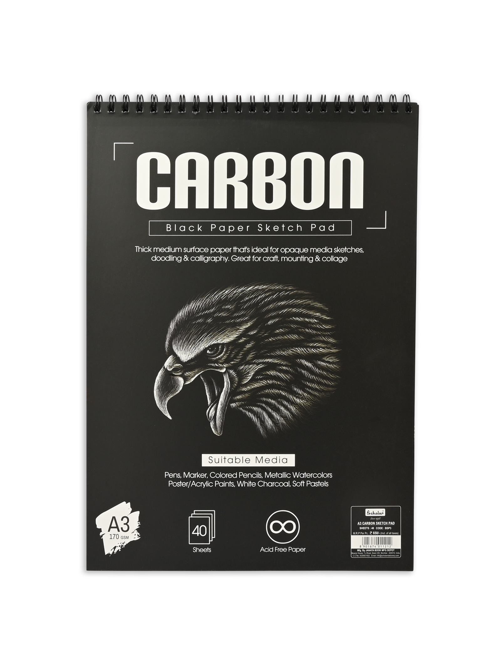 180 Gsm Black Paper Carbon Sketch Pad (40 Sheets) (BSP)