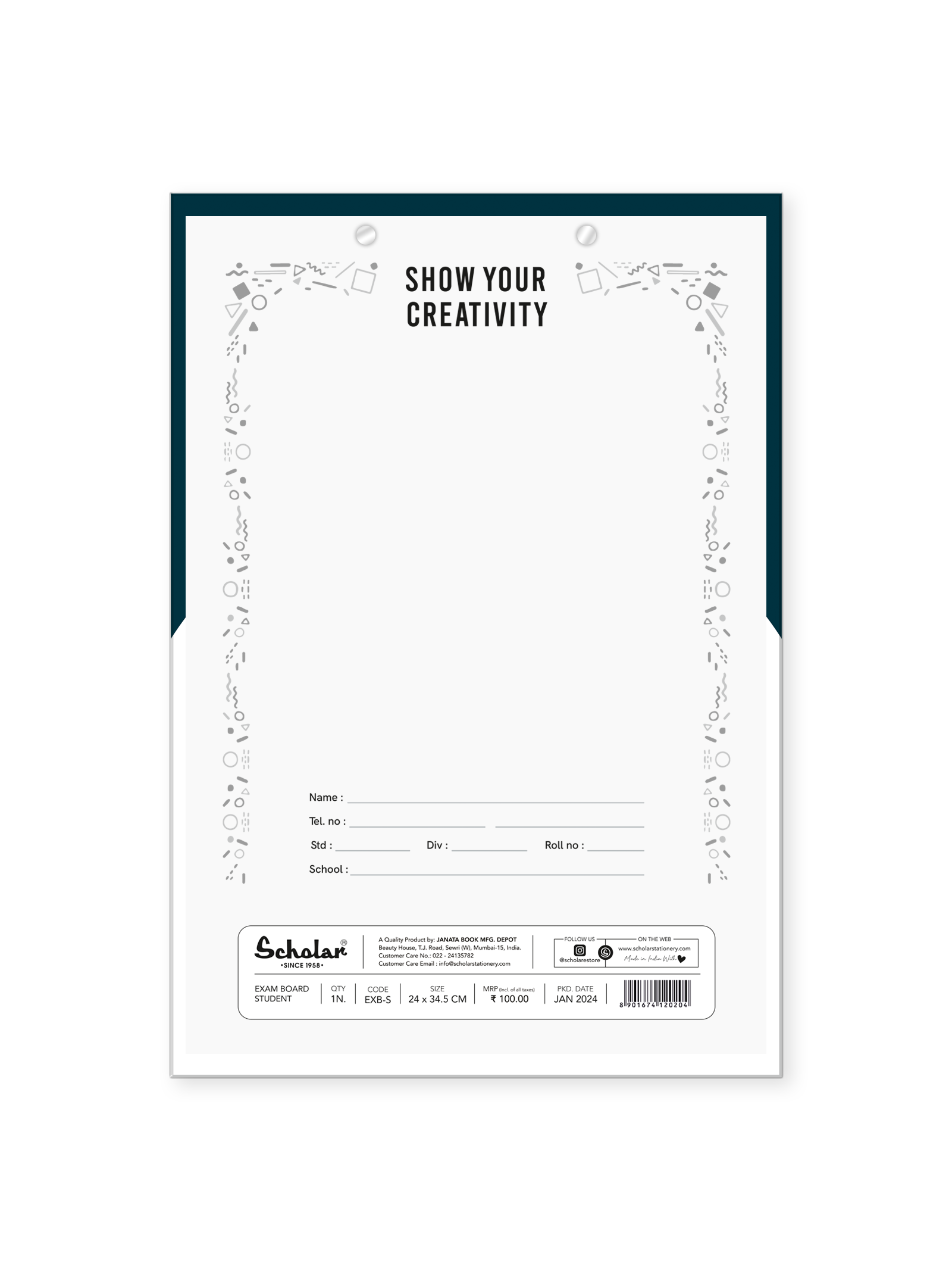 Scholar Regular Exam Board for Students | Clip Board | Foolscape Size - 24 cm x 34.5 cm | Pack of 2