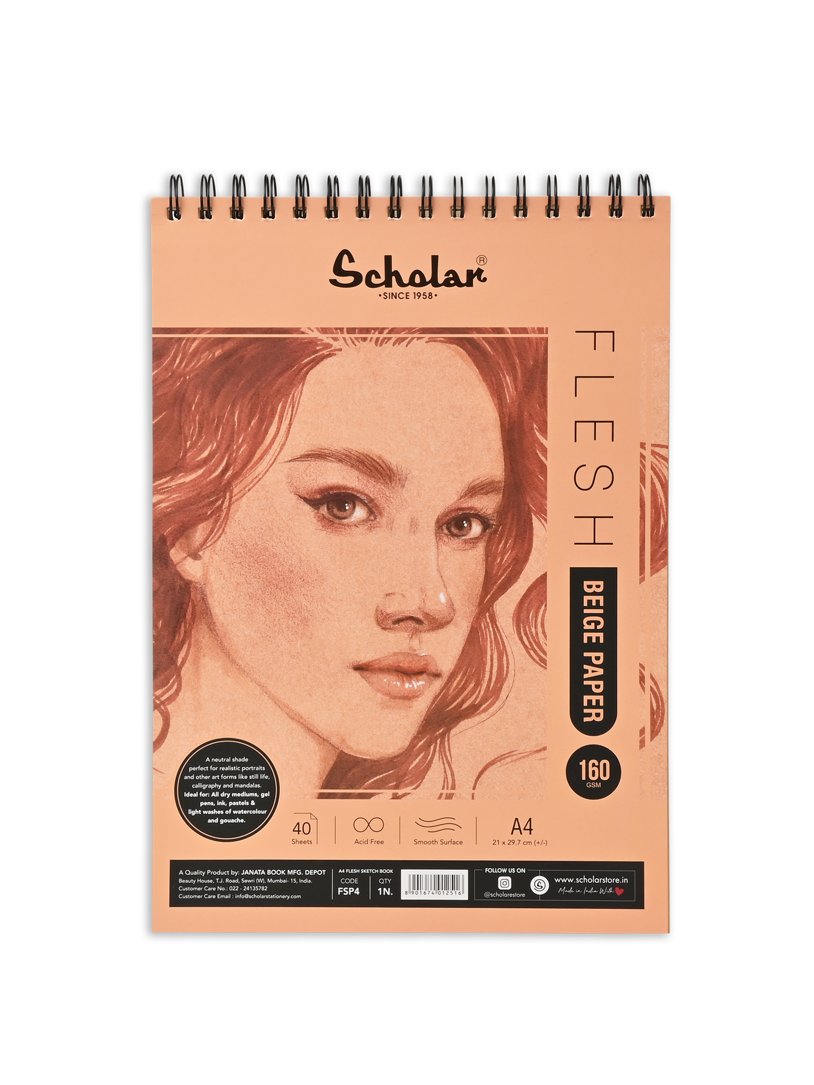160 Gsm Beige Paper Flesh Sketch Pad (40 Sheets) (FSP)