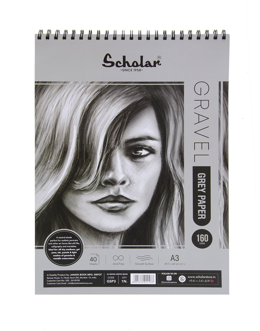 160 Gsm Grey Paper Gravel Sketch Pad (40 Sheets) (GSP)