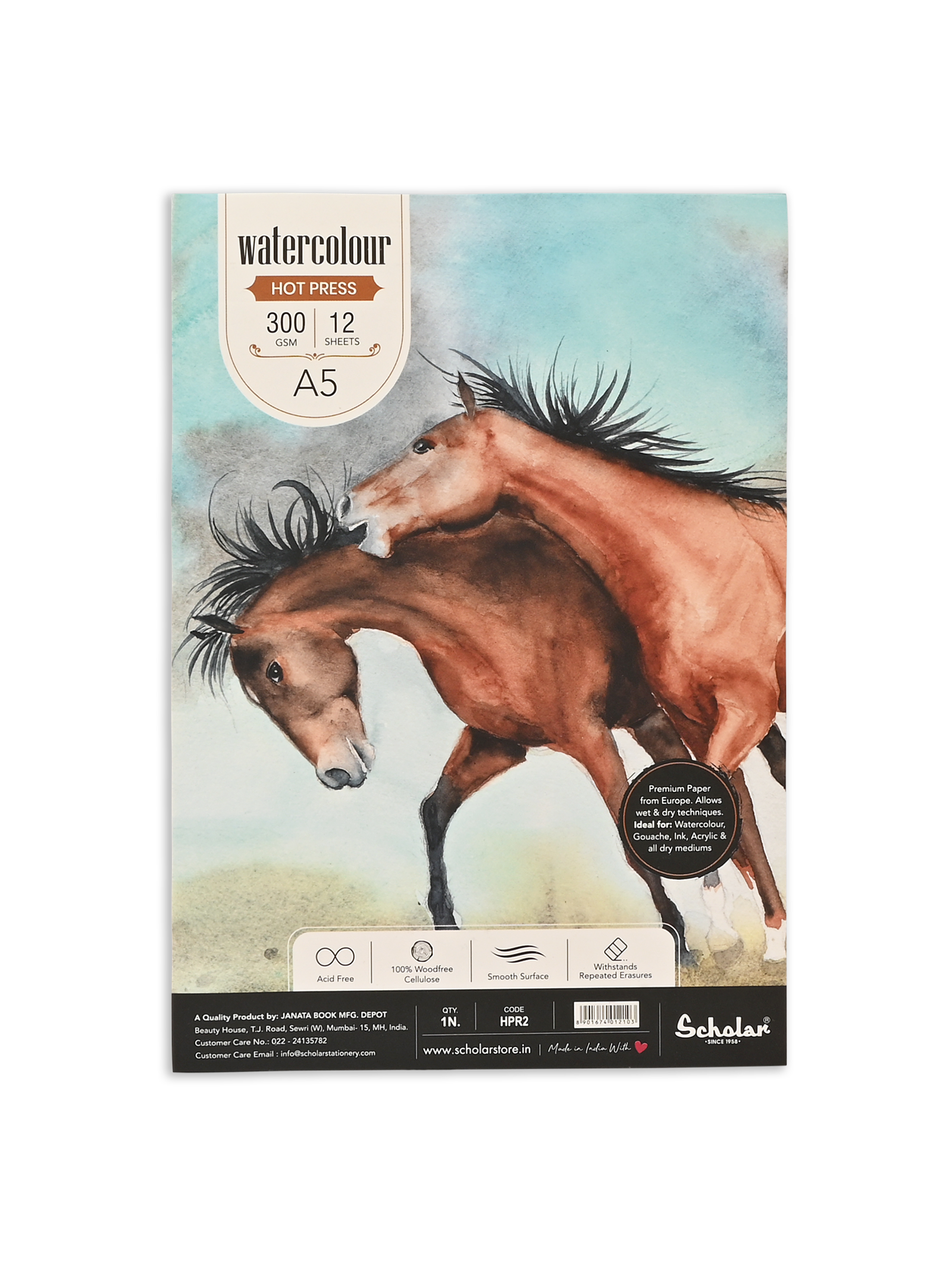 300 Gsm Watercolour Hot Pressed Paper Pads - Glue Bound (12 Sheets) (HPR2)