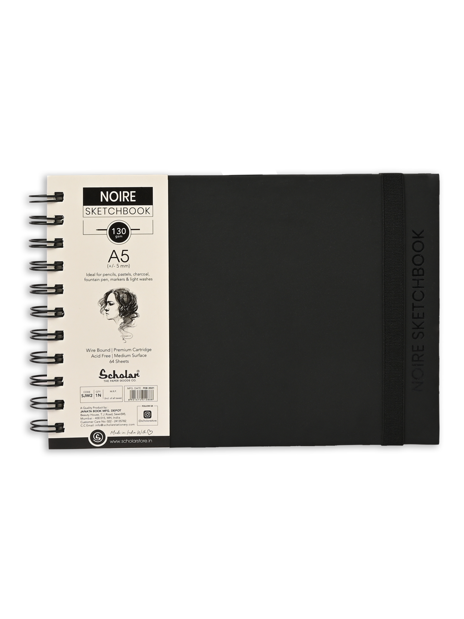 130 Gsm Noire Sketch Book (64 Sheets) (SJW)