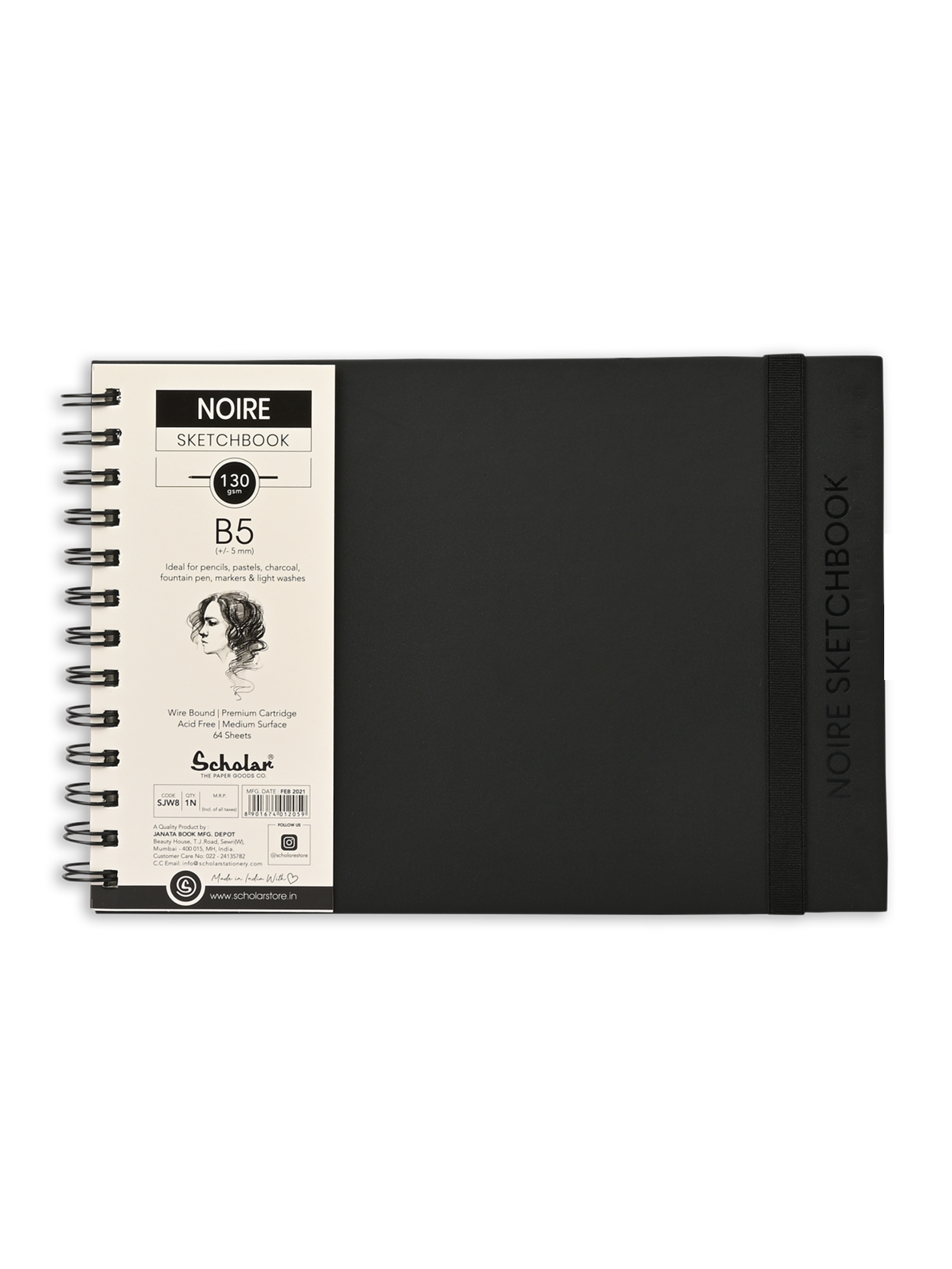 130 Gsm Noire Sketch Book (64 Sheets) (SJW)