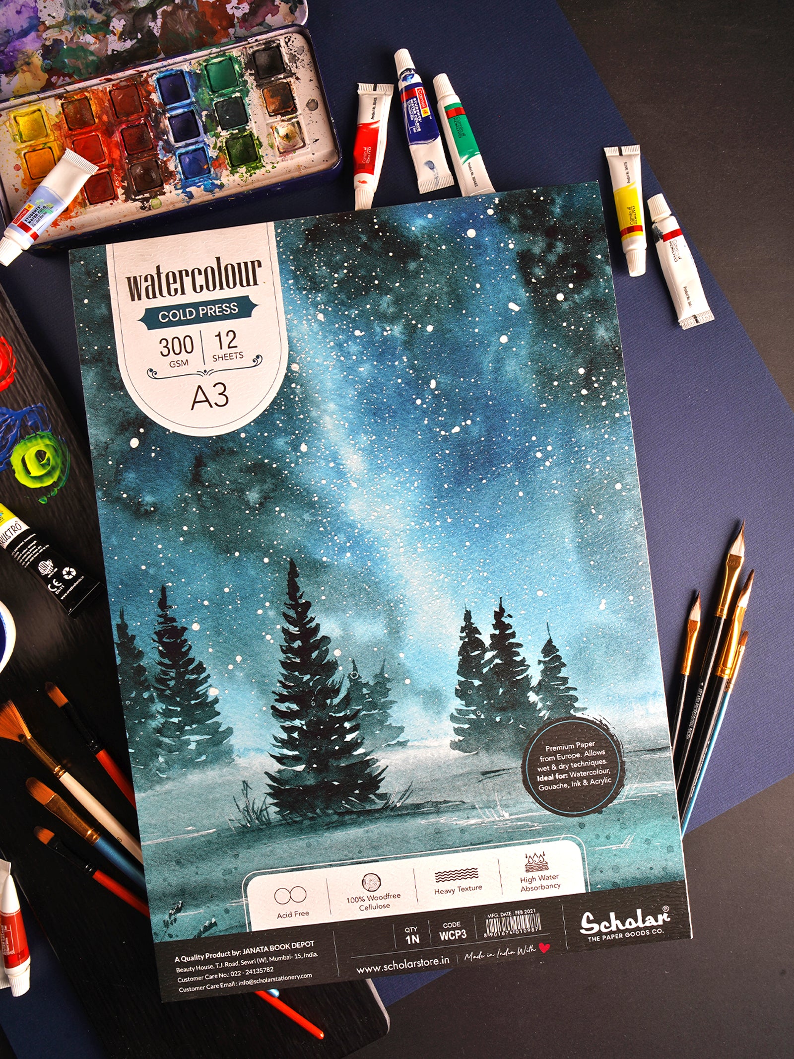 300 Gsm Watercolour Cold Pressed Paper Pads - Glue Bound (Heavy Texture) (12 Sheets) (WCP)