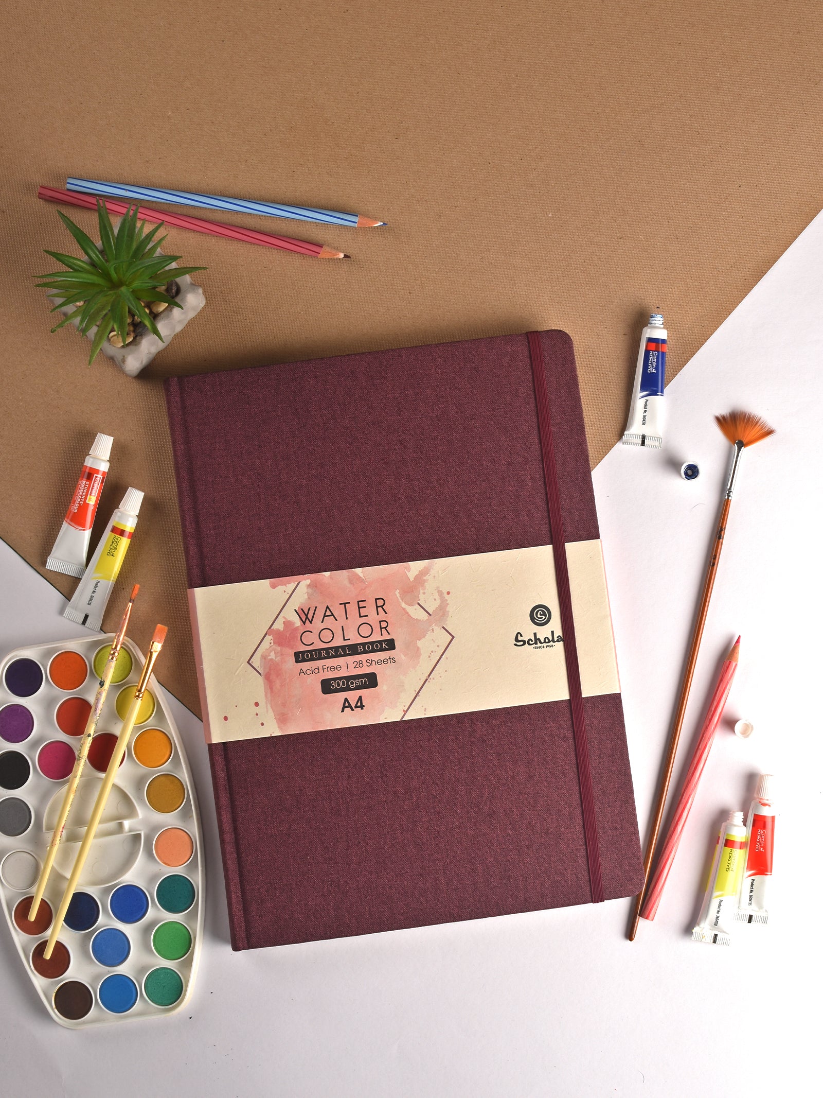 300 Gsm Watercolour Sketchbook (28 Sheets) - Burgundy