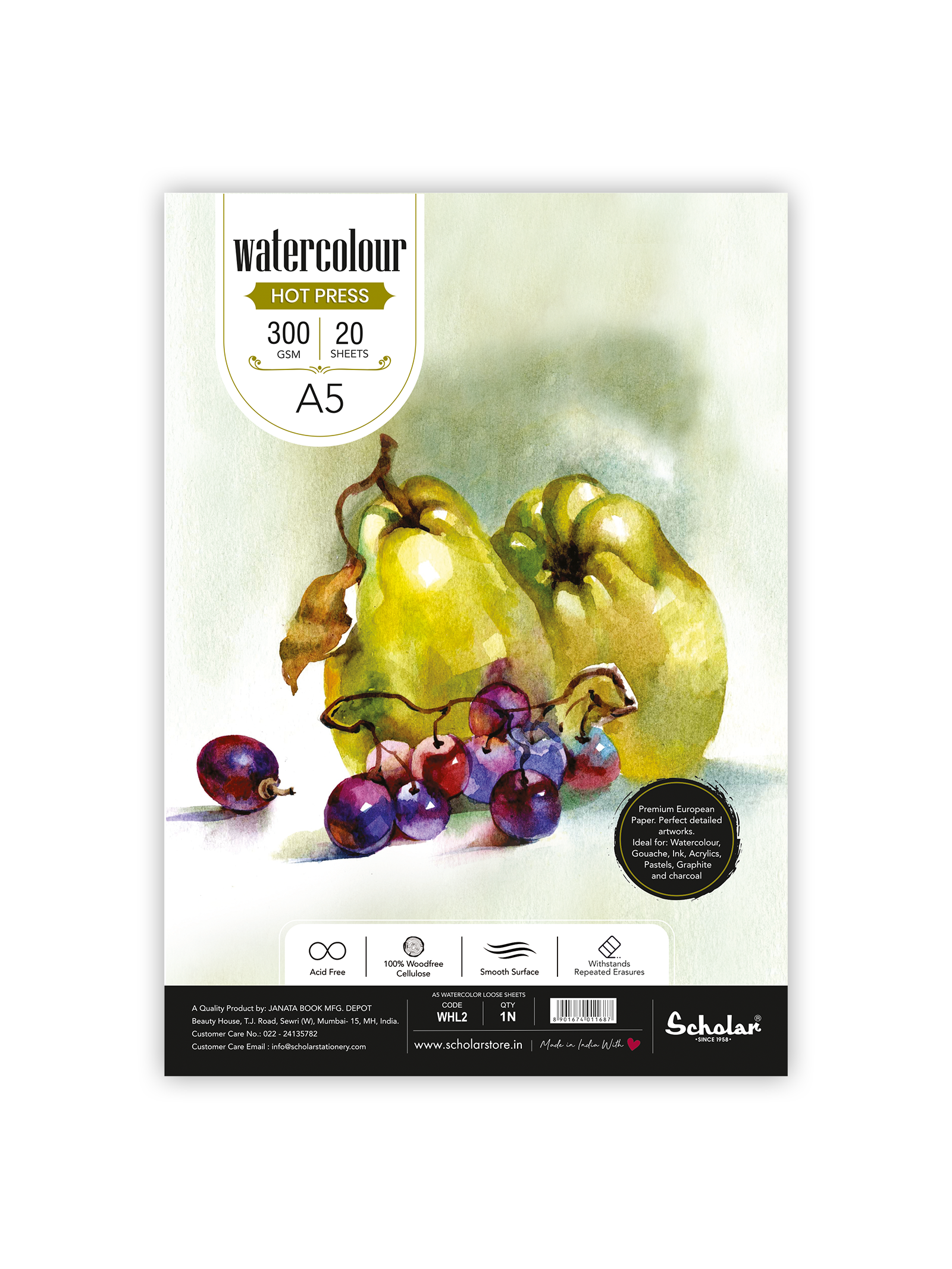 300 Gsm Watercolour Hot Pressed Paper - Loose Sheets (WHL)