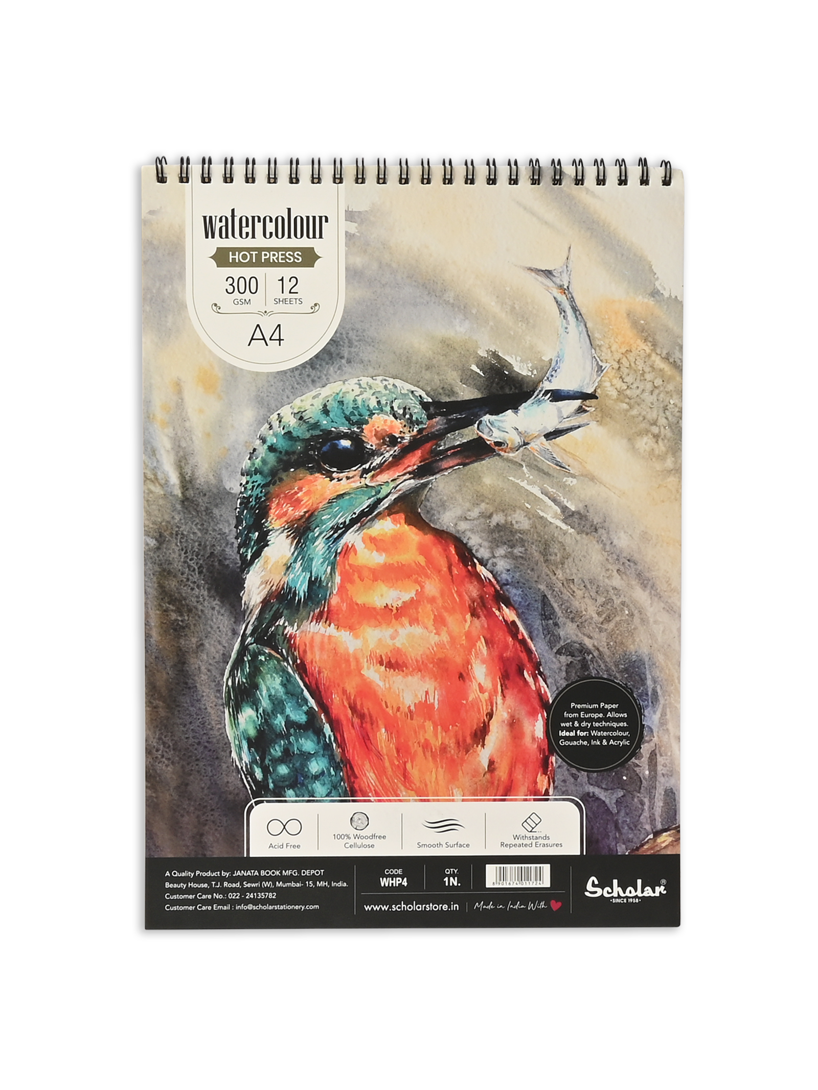 300 Gsm Watercolour Hot Pressed Paper Pads - Wire Bound (Smooth Surface) (12 Sheets) (WHP)