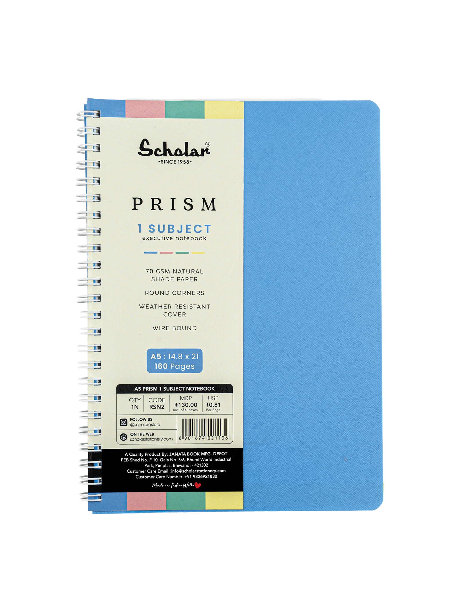 Scholar Prism One Subject Notebook - Sky Blue (RSN)