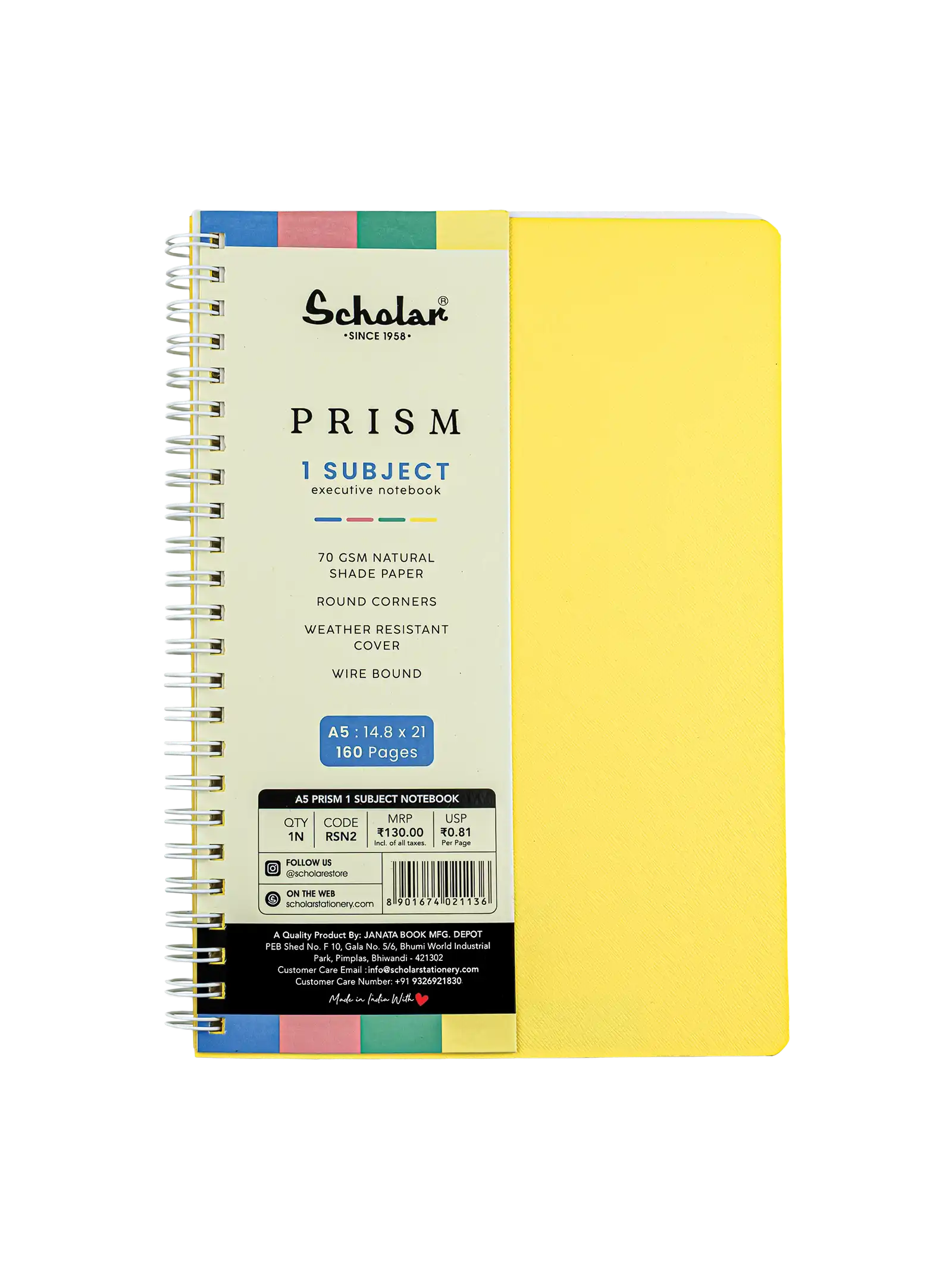 Scholar Prism One Subject Notebook - Yellow (RSN)