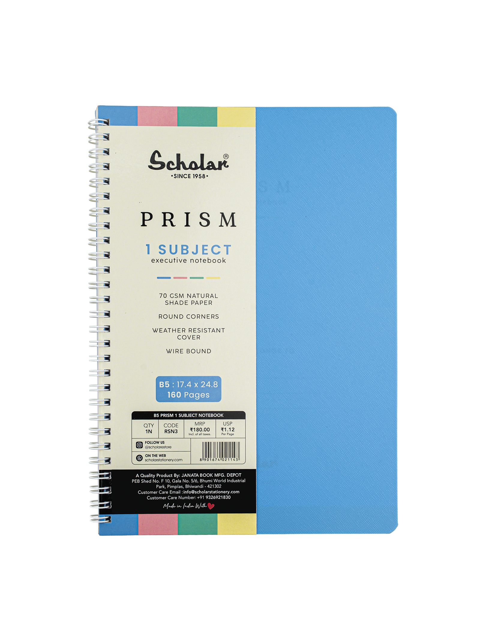 Scholar Prism One Subject Notebook - Sky Blue (RSN)