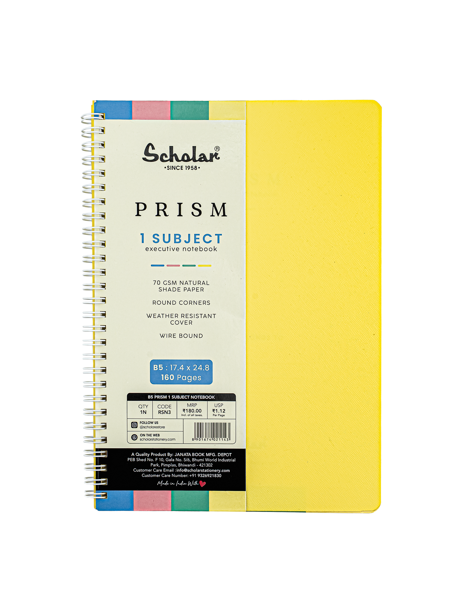 Scholar Prism One Subject Notebook - Yellow (RSN)