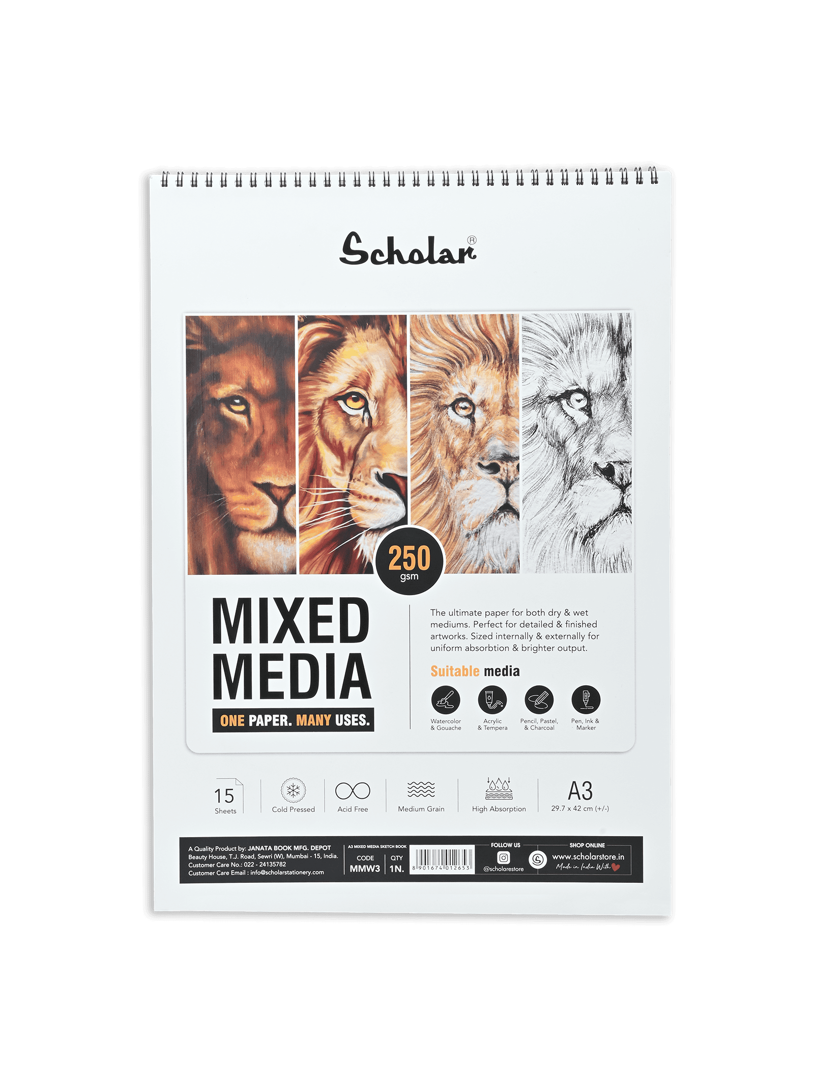 250 Gsm Mixed Media Paper Pad - Cold Pressed (15 Sheets) (MMW)