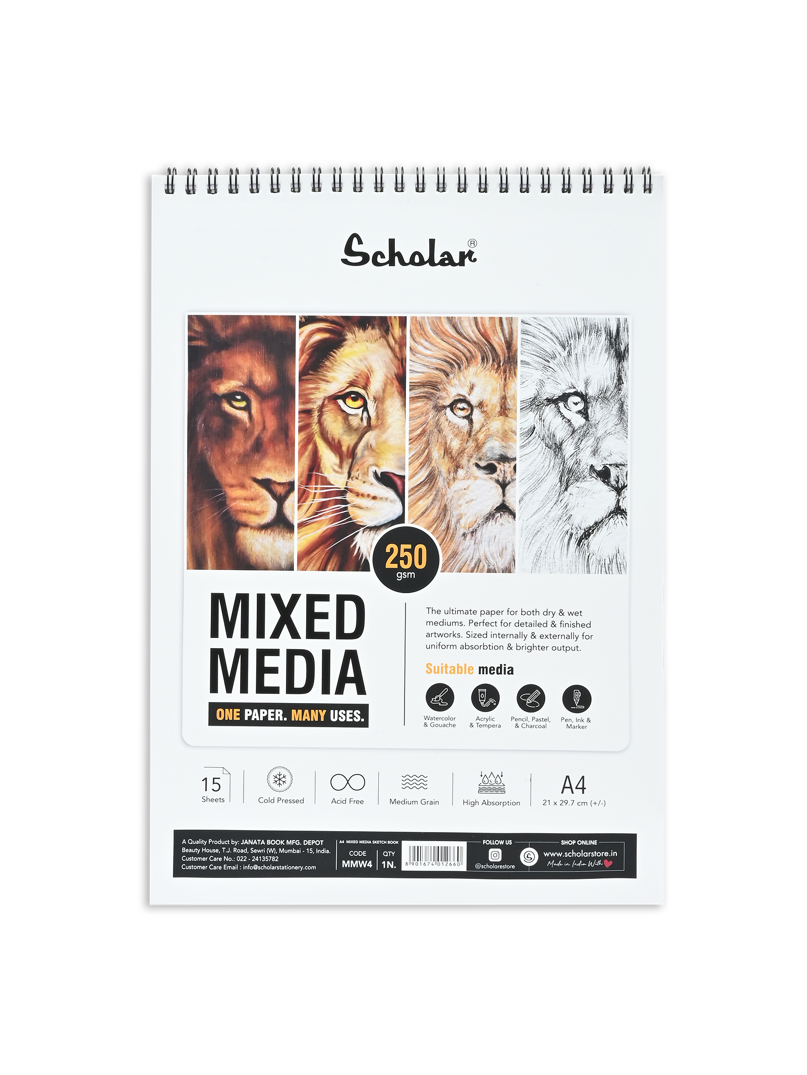 250 Gsm Mixed Media Paper Pad - Cold Pressed (15 Sheets) (MMW)