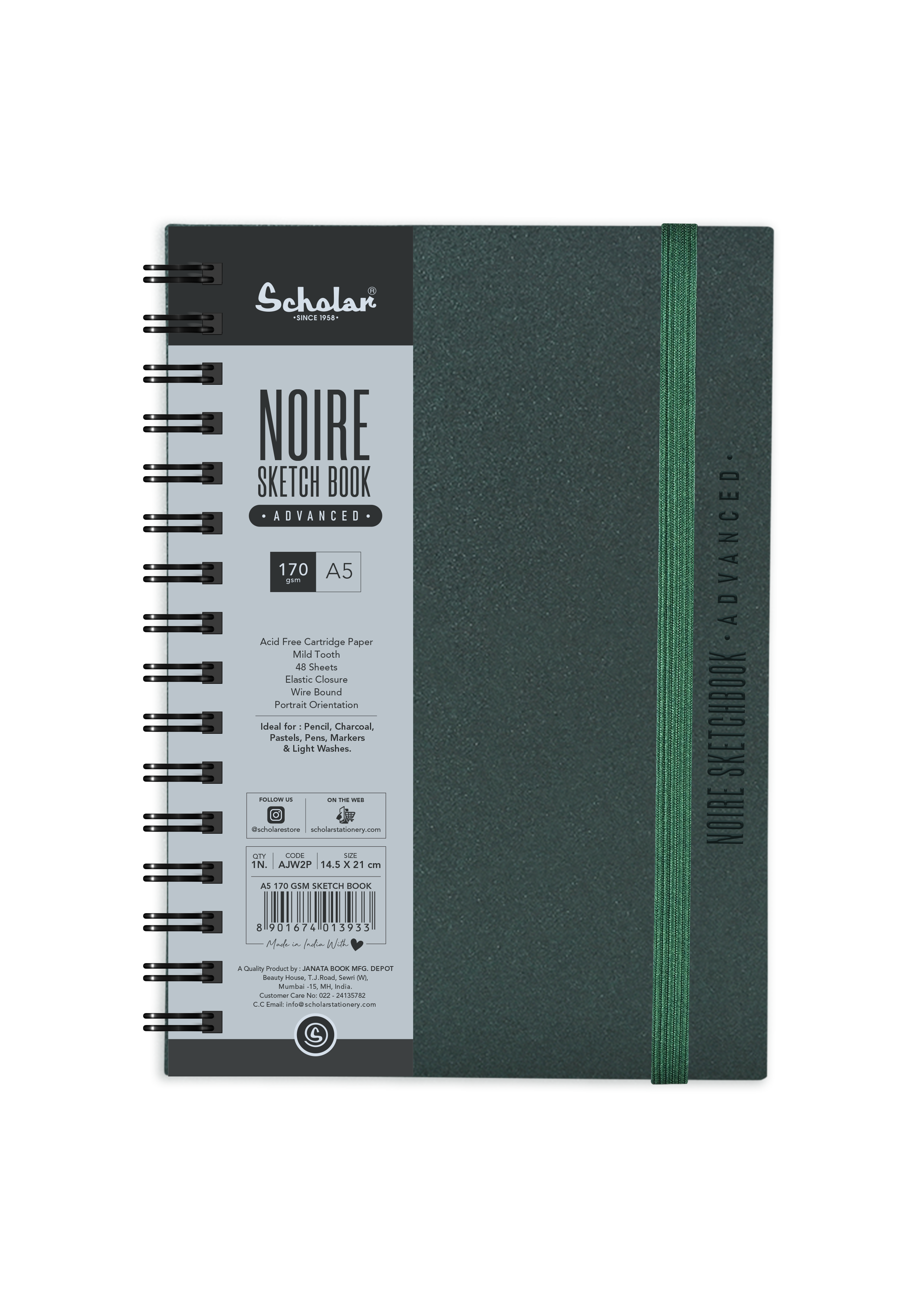170 Gsm Noire Sketchbook - Advanced (48 Sheets) (AJW) - Green