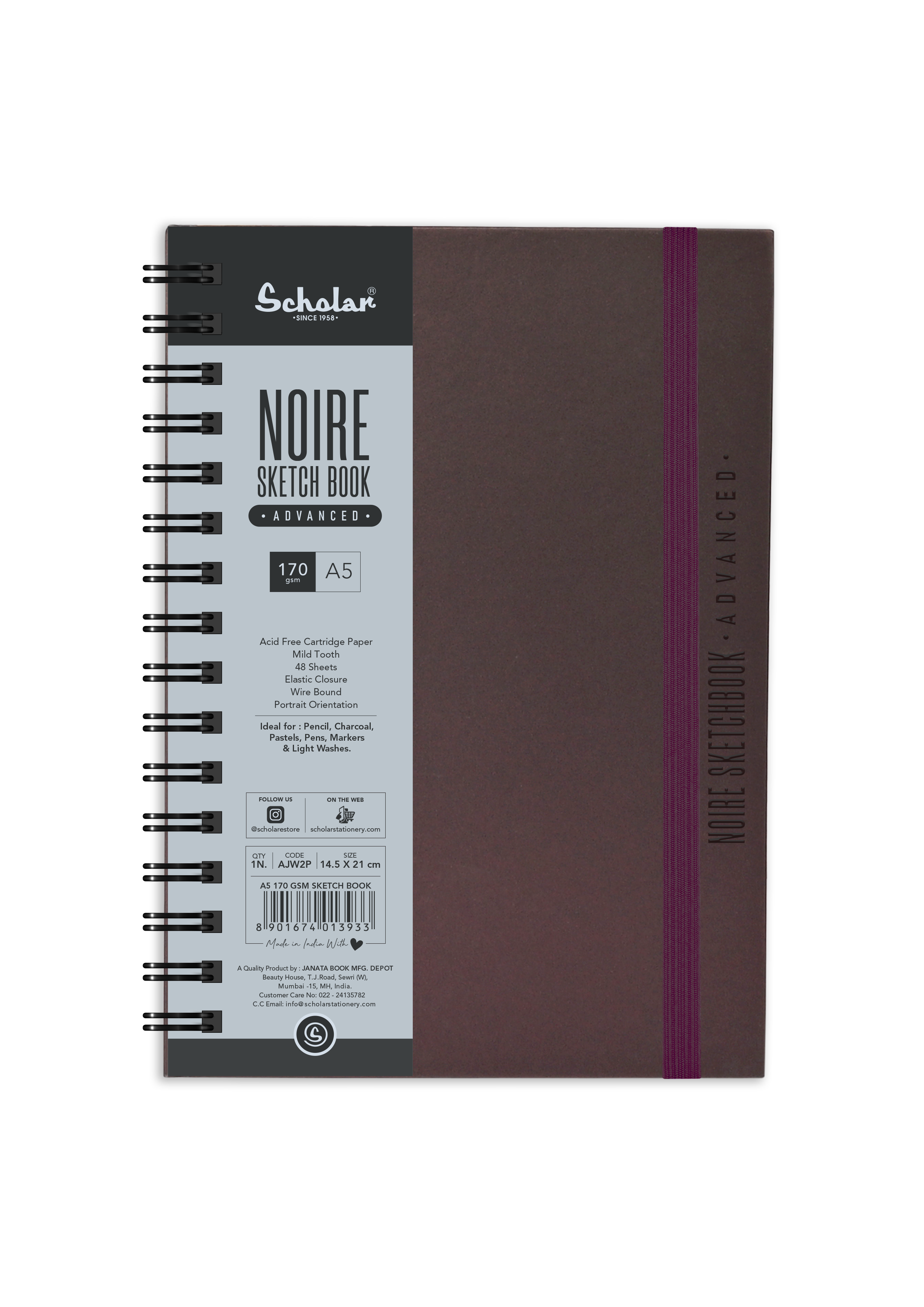 170 Gsm Noire Sketchbook - Advanced (48 Sheets) (AJW) - Plum
