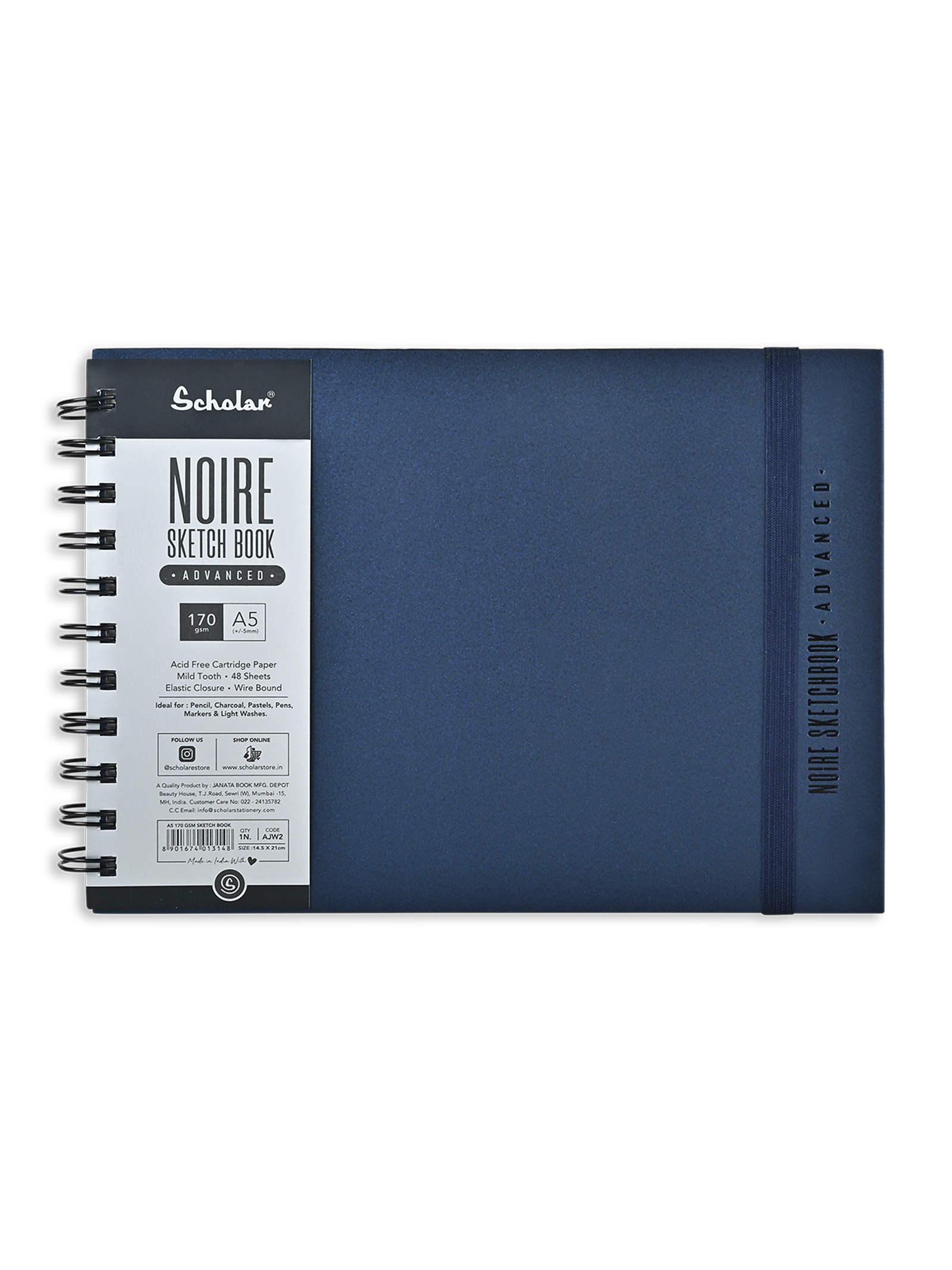 170 Gsm Noire Sketchbook - Advanced (48 Sheets) (AJW) - Blue
