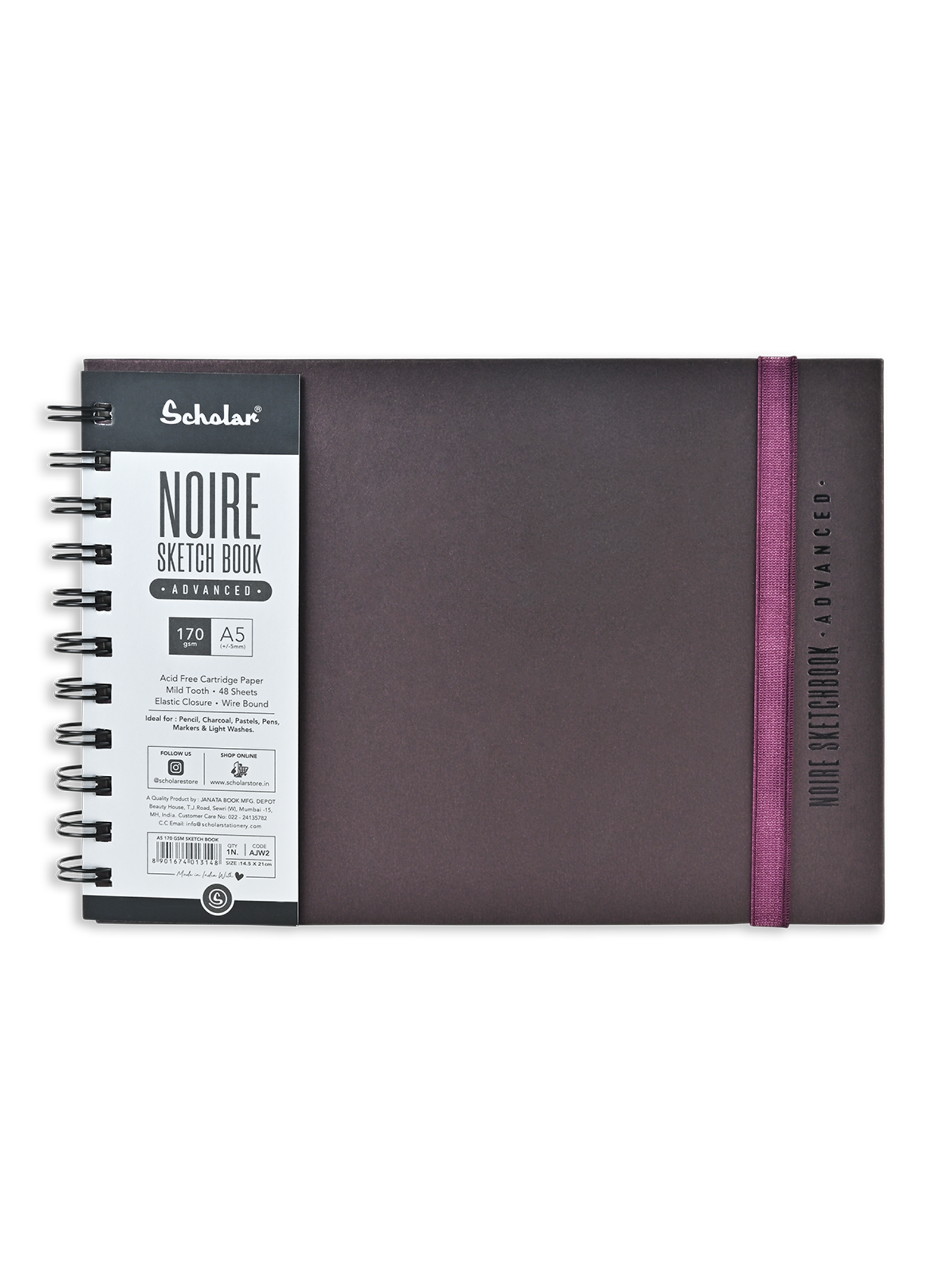 170 Gsm Noire Sketchbook - Advanced (48 Sheets) (AJW) - Plum