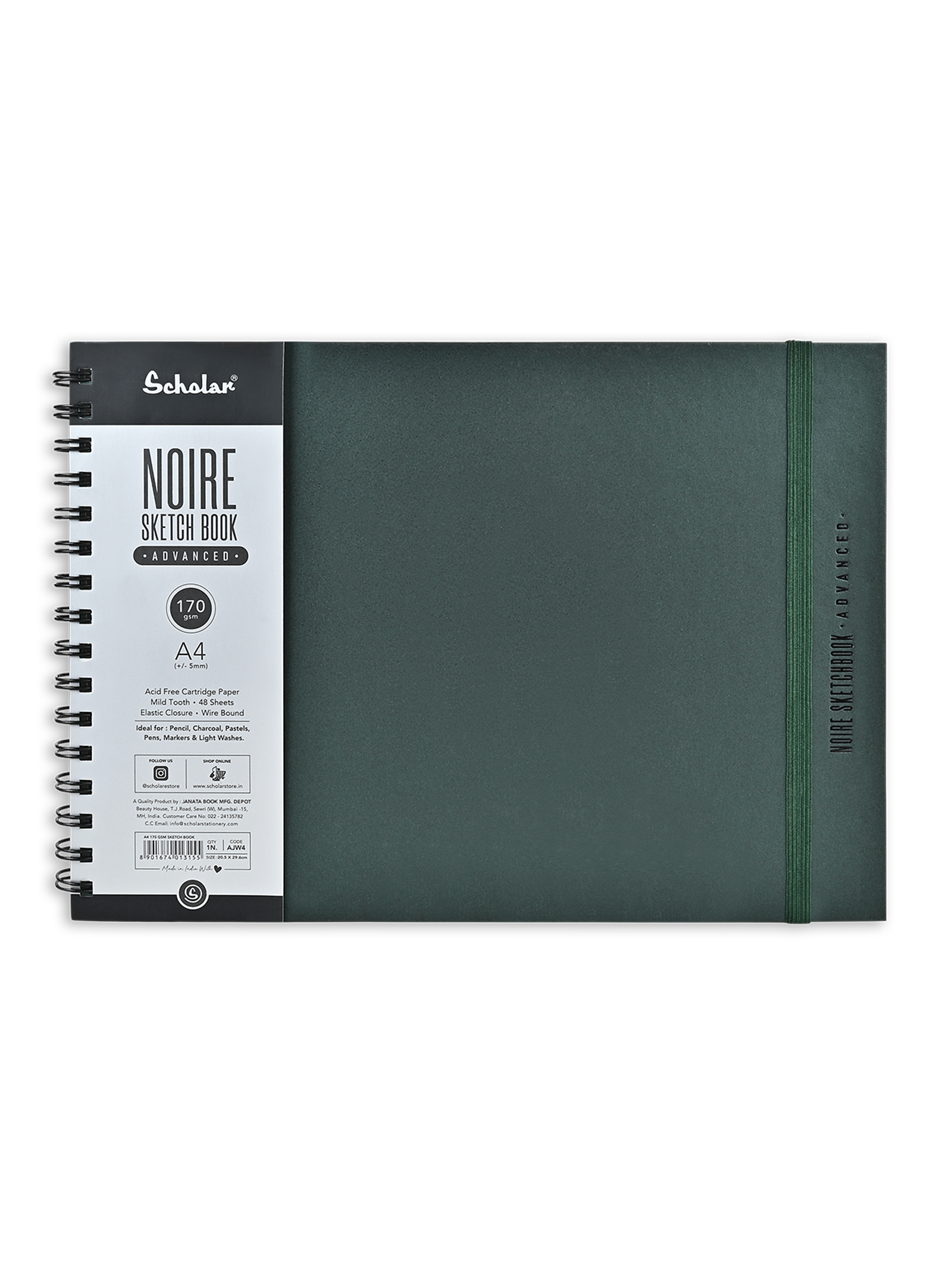 170 Gsm Noire Sketchbook - Advanced (48 Sheets) (AJW) - Green