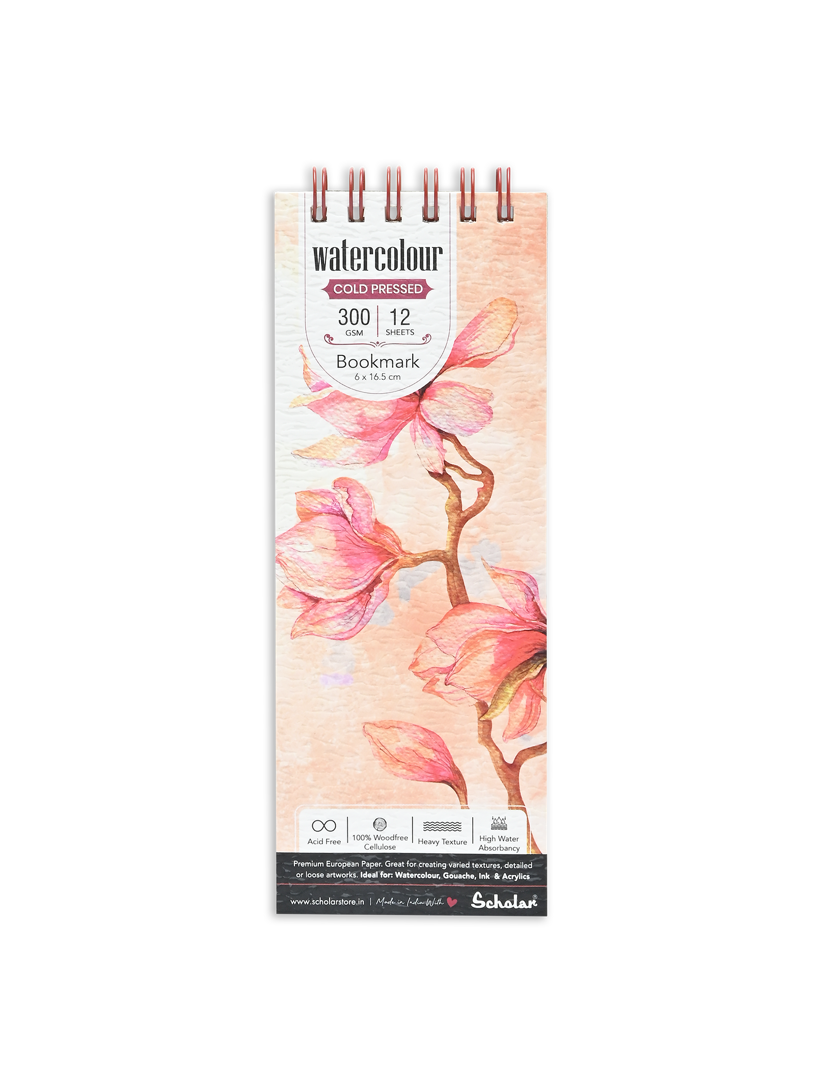 300 Gsm Watercolour Cold Pressed Paper Pads - Wire Bound (Heavy Texture) (12 Sheets) (WCW)