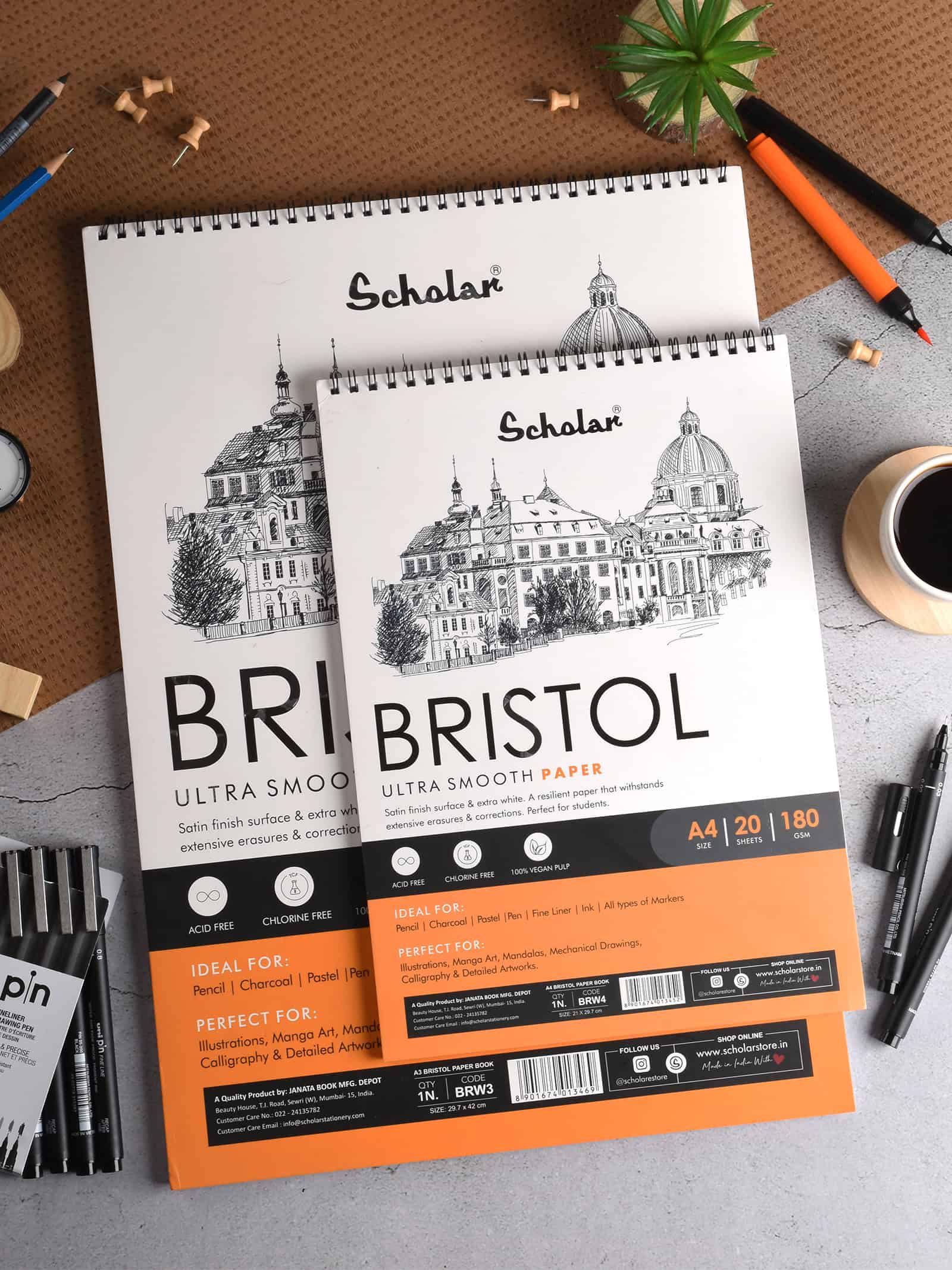 180 Gsm Bristol Paper Pad - Wire Bound (20 Sheets) (BRW)