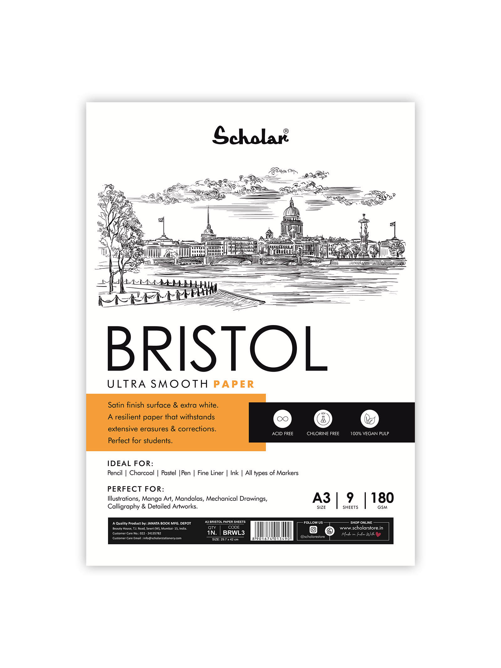 180 Gsm Bristol Paper - Loose Sheets (BRWL)