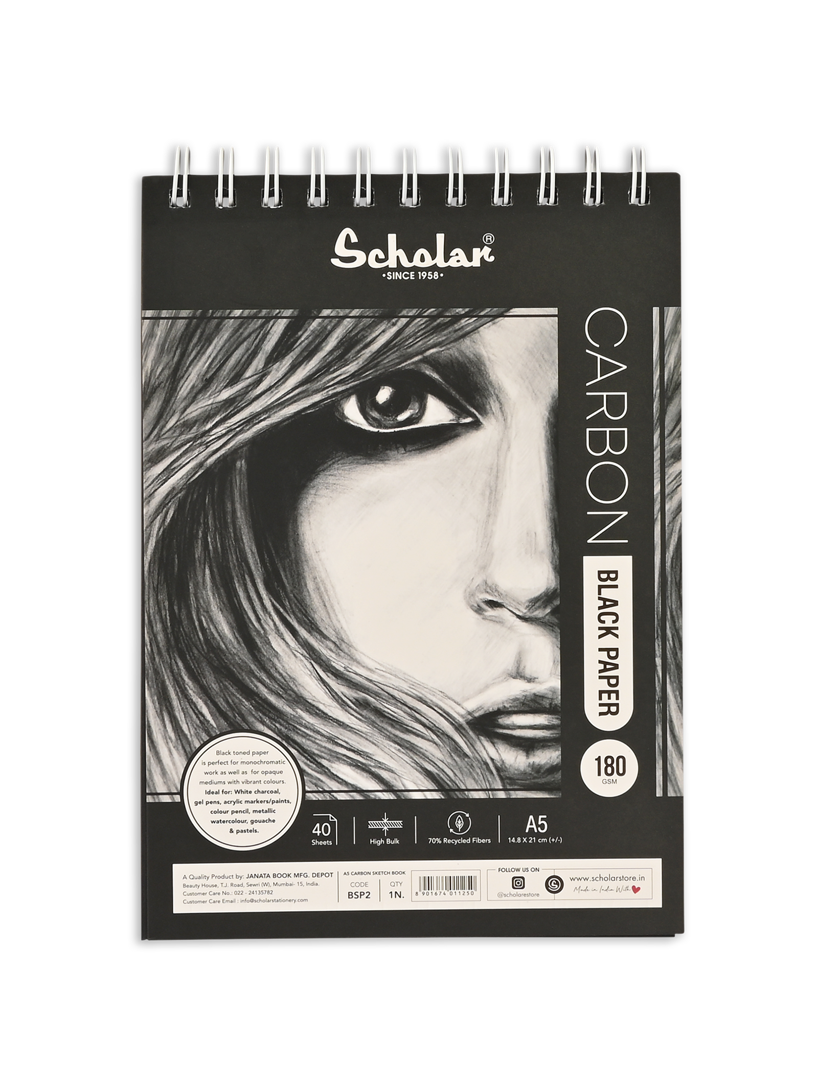 180 Gsm Black Paper Carbon Sketch Pad (40 Sheets) (BSP)