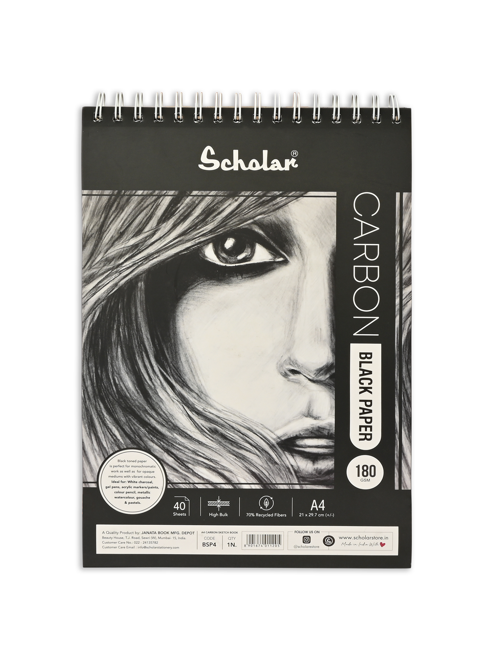 180 Gsm Black Paper Carbon Sketch Pad (40 Sheets) (BSP)