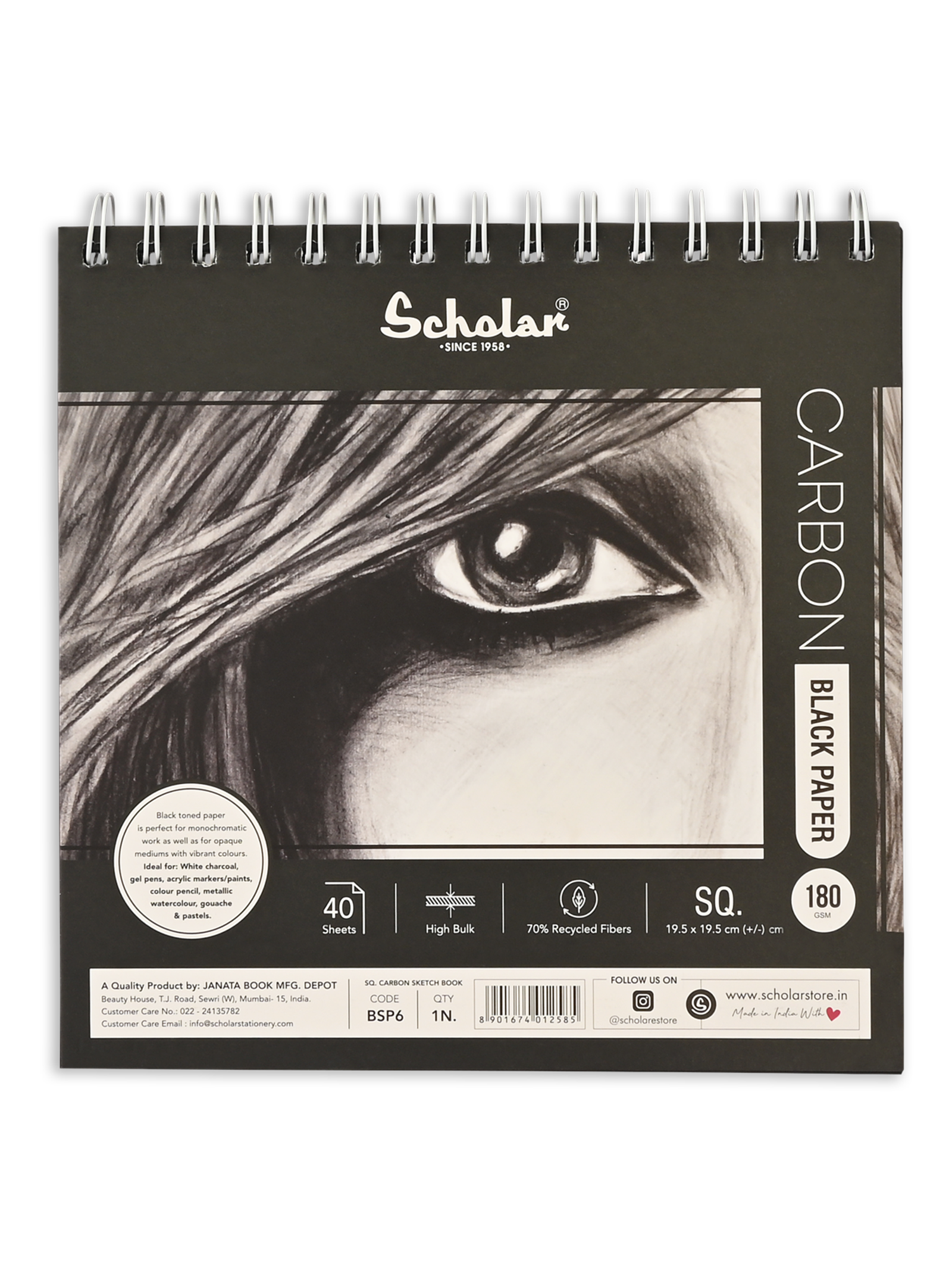 180 Gsm Black Paper Carbon Sketch Pad (40 Sheets) (BSP)