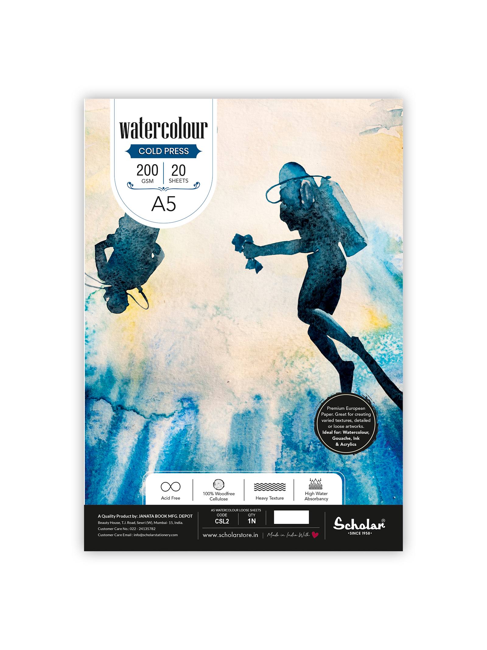 200 Gsm Watercolour Cold Pressed Paper - Loose Sheets (CSL)
