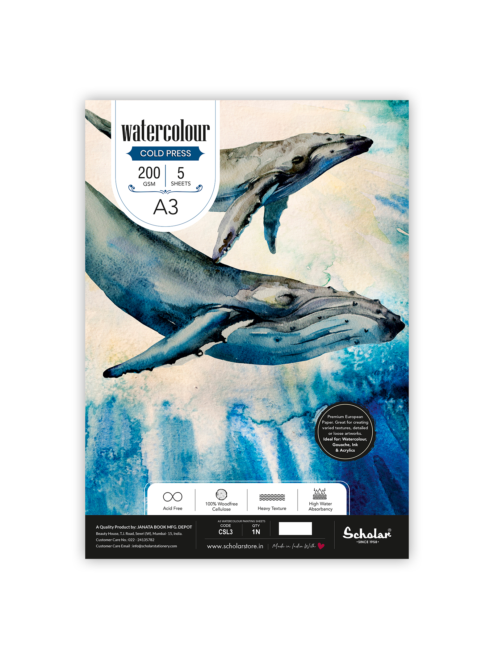 200 Gsm Watercolour Cold Pressed Paper - Loose Sheets (CSL)