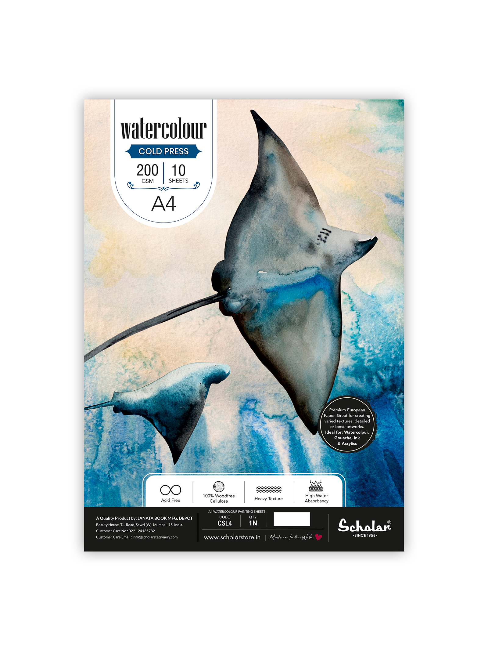 200 Gsm Watercolour Cold Pressed Paper - Loose Sheets (CSL)