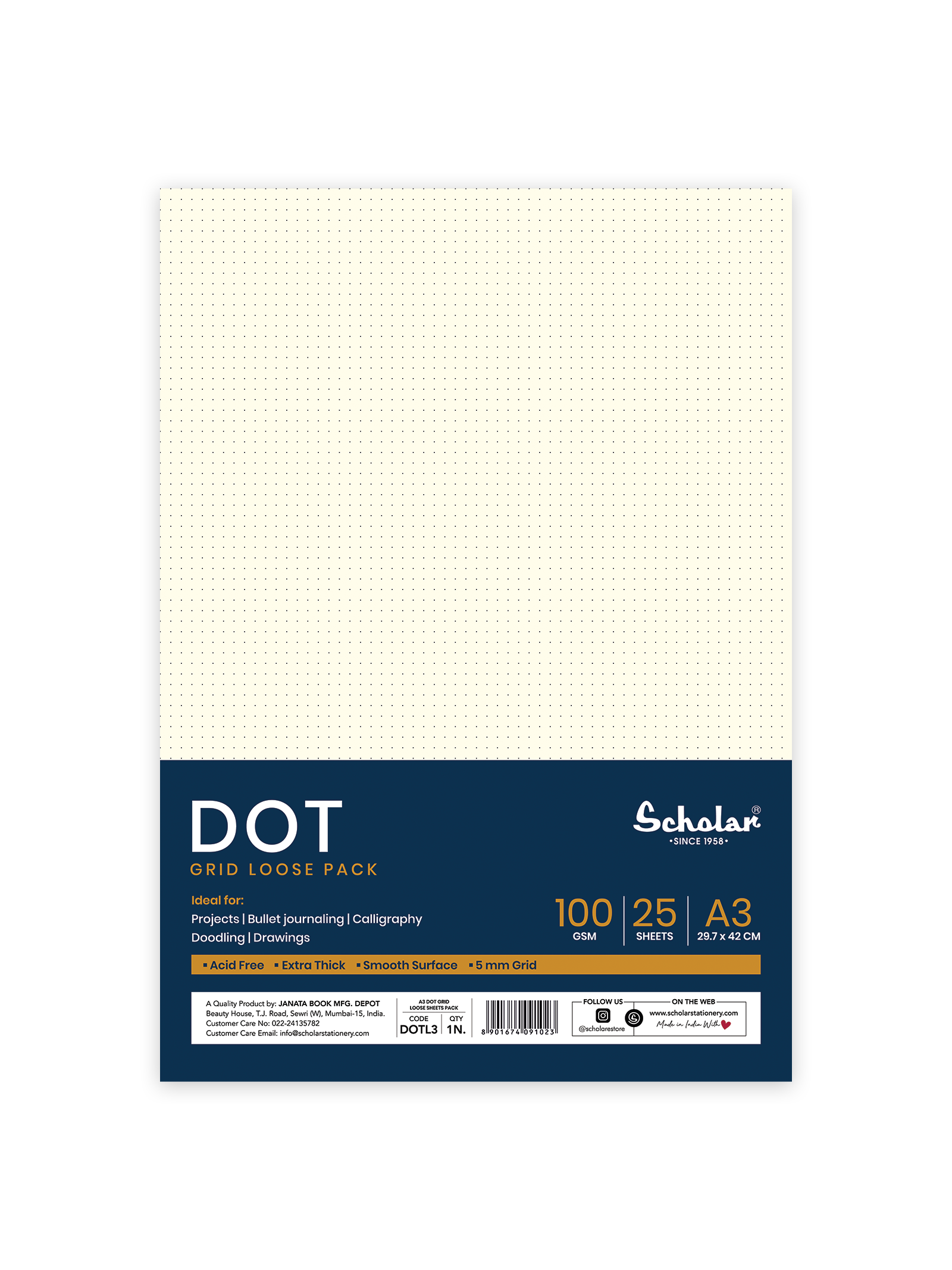 100 Gsm Premium Dot - Grid Loose Sheets (25 Sheets) (DOTL)