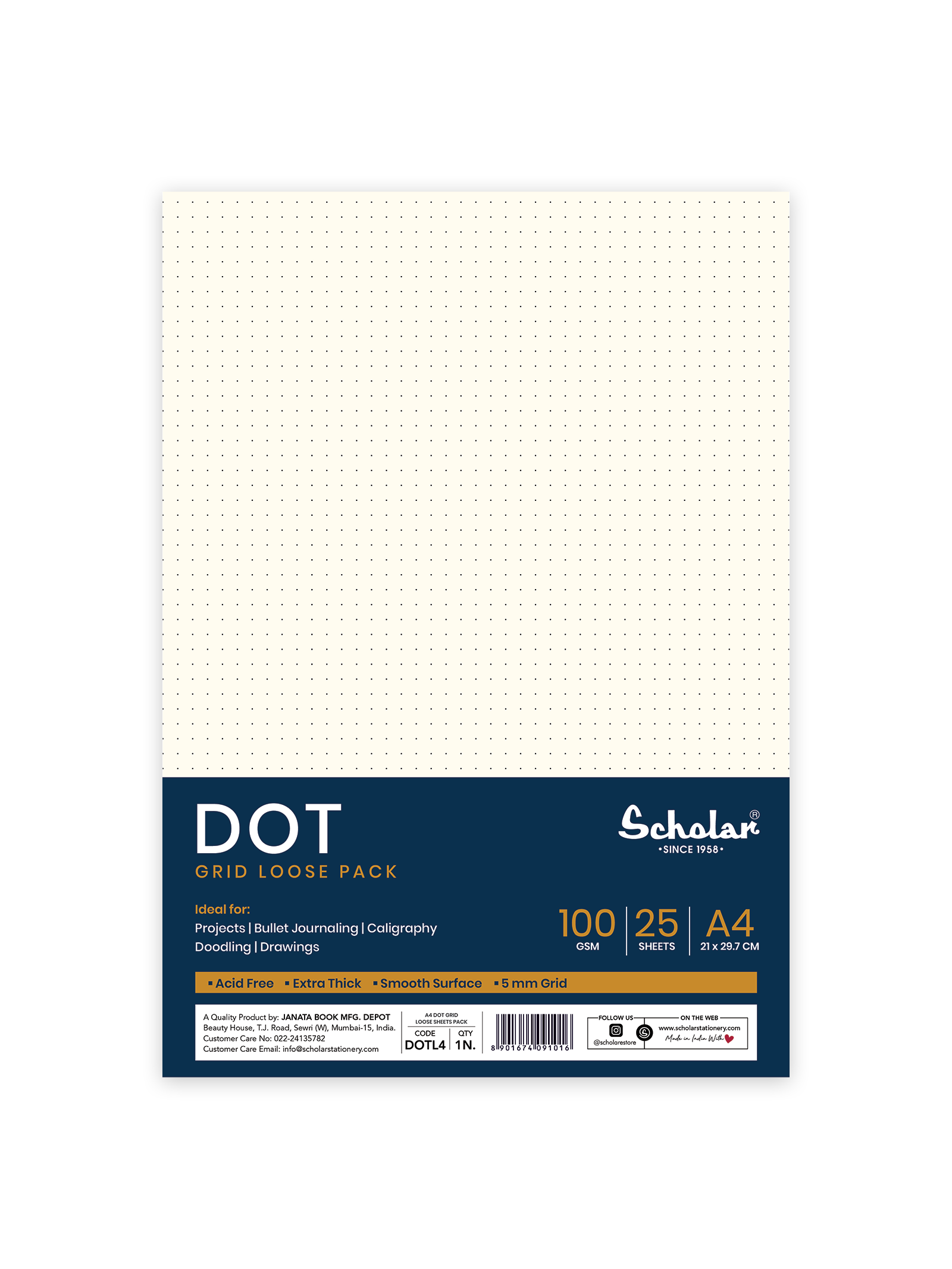 100 Gsm Premium Dot - Grid Loose Sheets (25 Sheets) (DOTL)