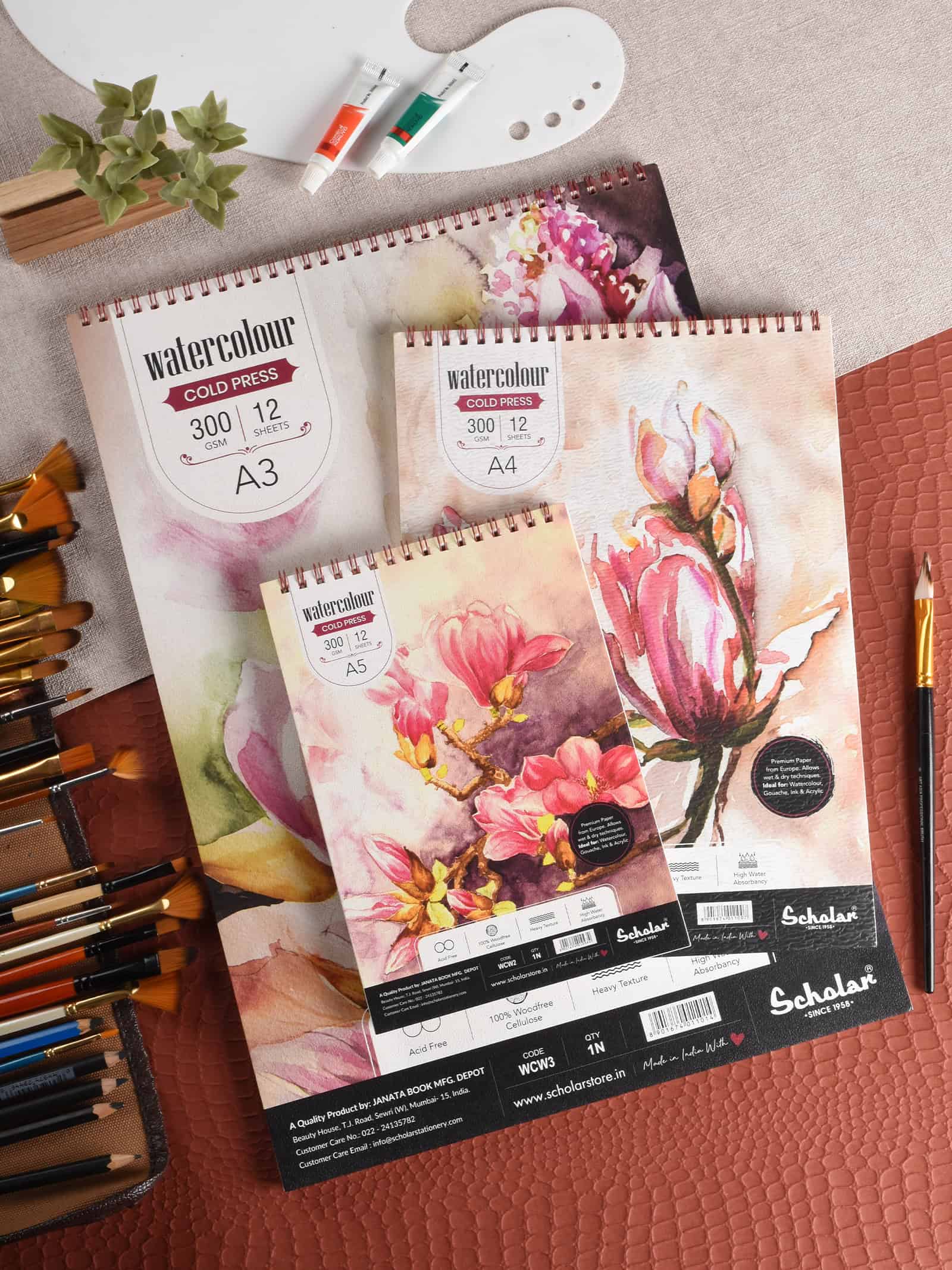 300 Gsm Watercolour Cold Pressed Paper Pads - Wire Bound (Heavy Texture) (12 Sheets) (WCW)