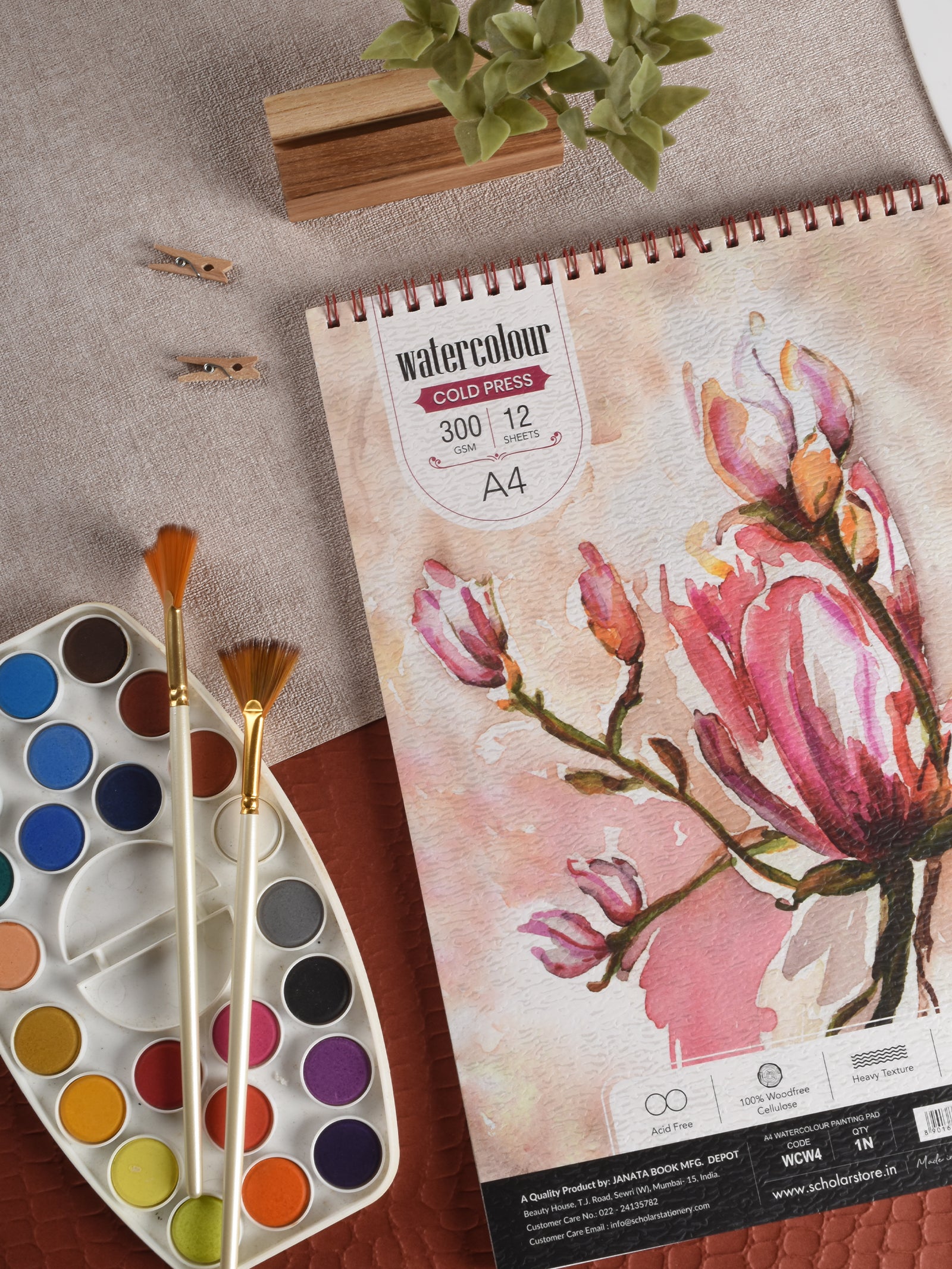 300 Gsm Watercolour Cold Pressed Paper Pads - Wire Bound (Heavy Texture) (12 Sheets) (WCW)