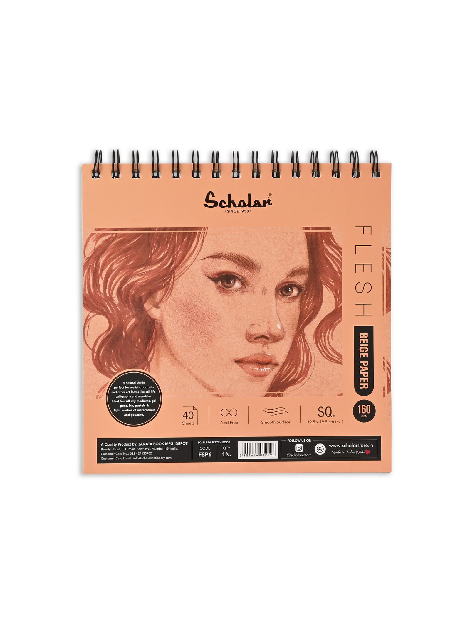 160 Gsm Beige Paper Flesh Sketch Pad (40 Sheets) (FSP)