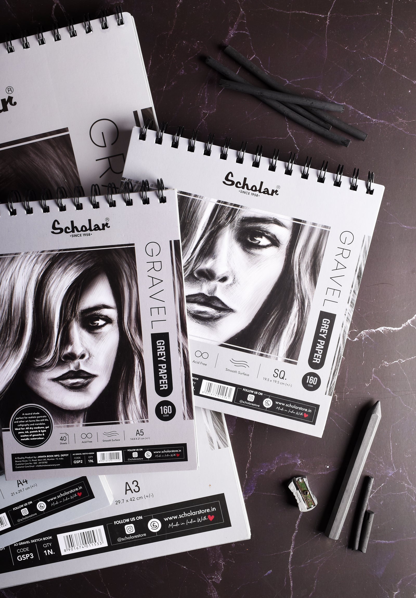 SQ 160 Gsm Grey Paper Gravel Sketch Pad (40 Sheets) (GSP6)