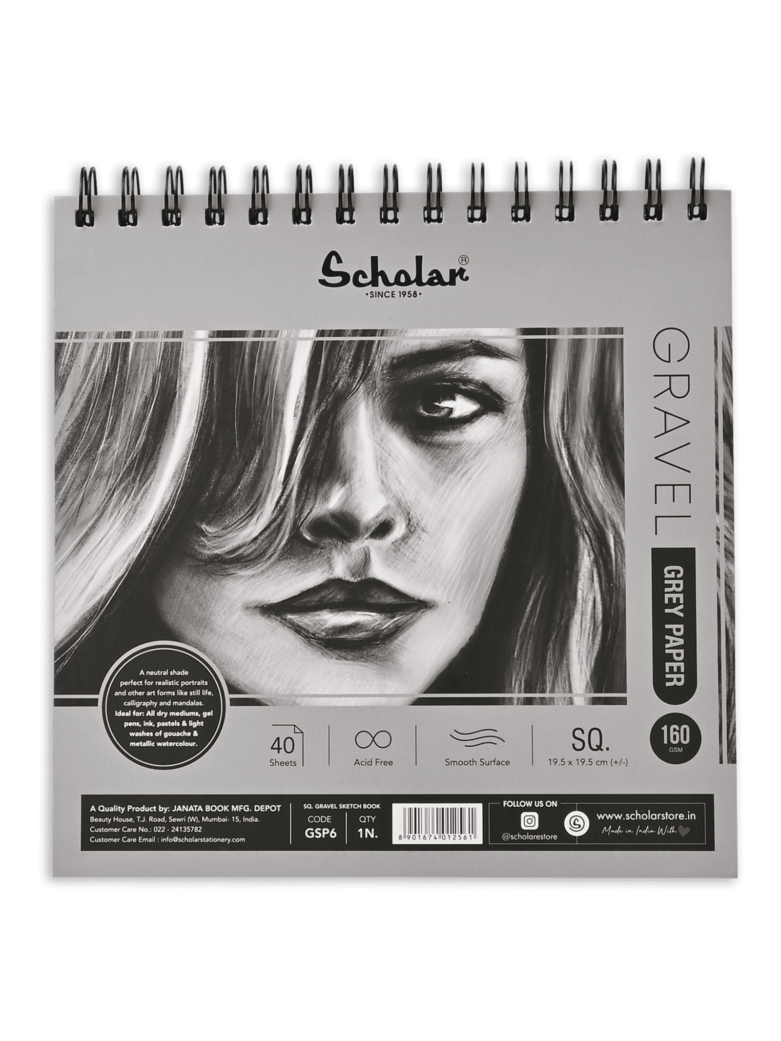 SQ 160 Gsm Grey Paper Gravel Sketch Pad (40 Sheets) (GSP6)