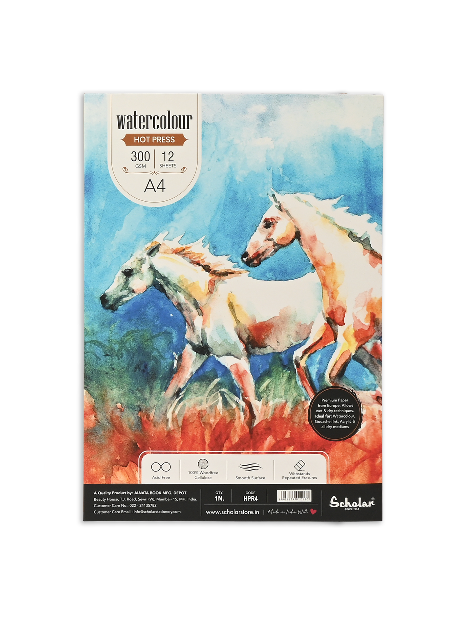 300 Gsm Watercolour Hot Pressed Paper Pads - Glue Bound (12 Sheets) (HPR)