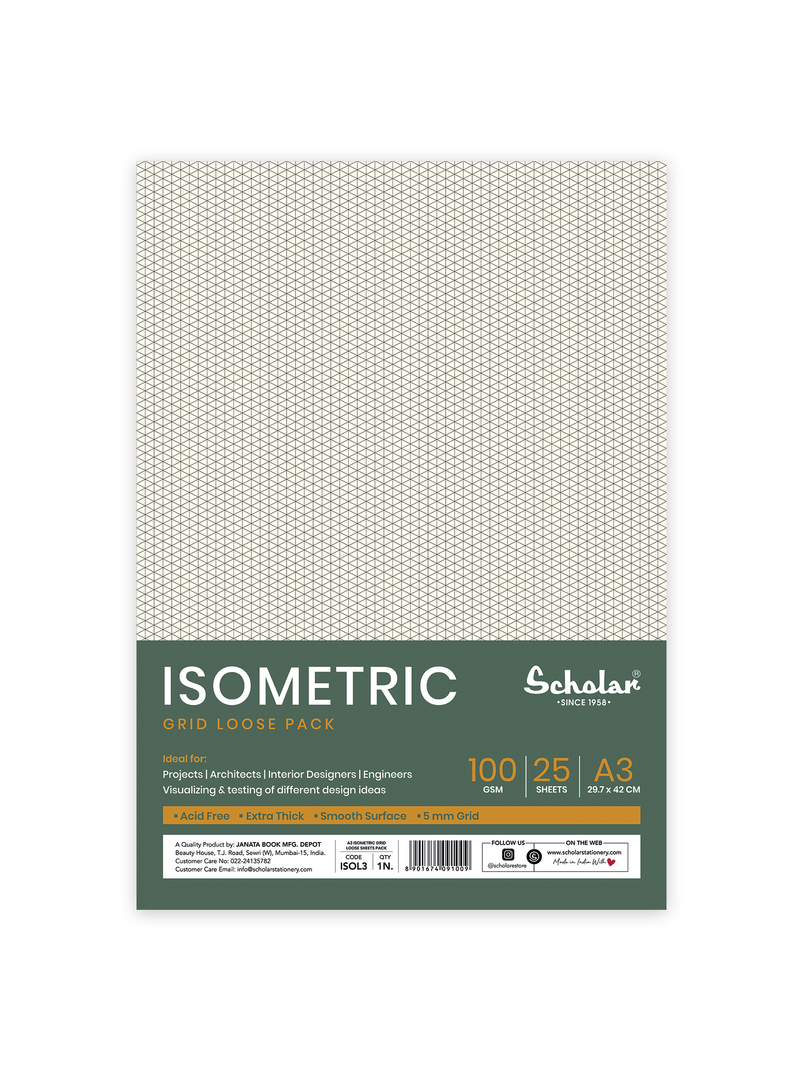 100 Gsm Premium Isometric - Grid Loose Sheets (25 Sheets) (ISOL)