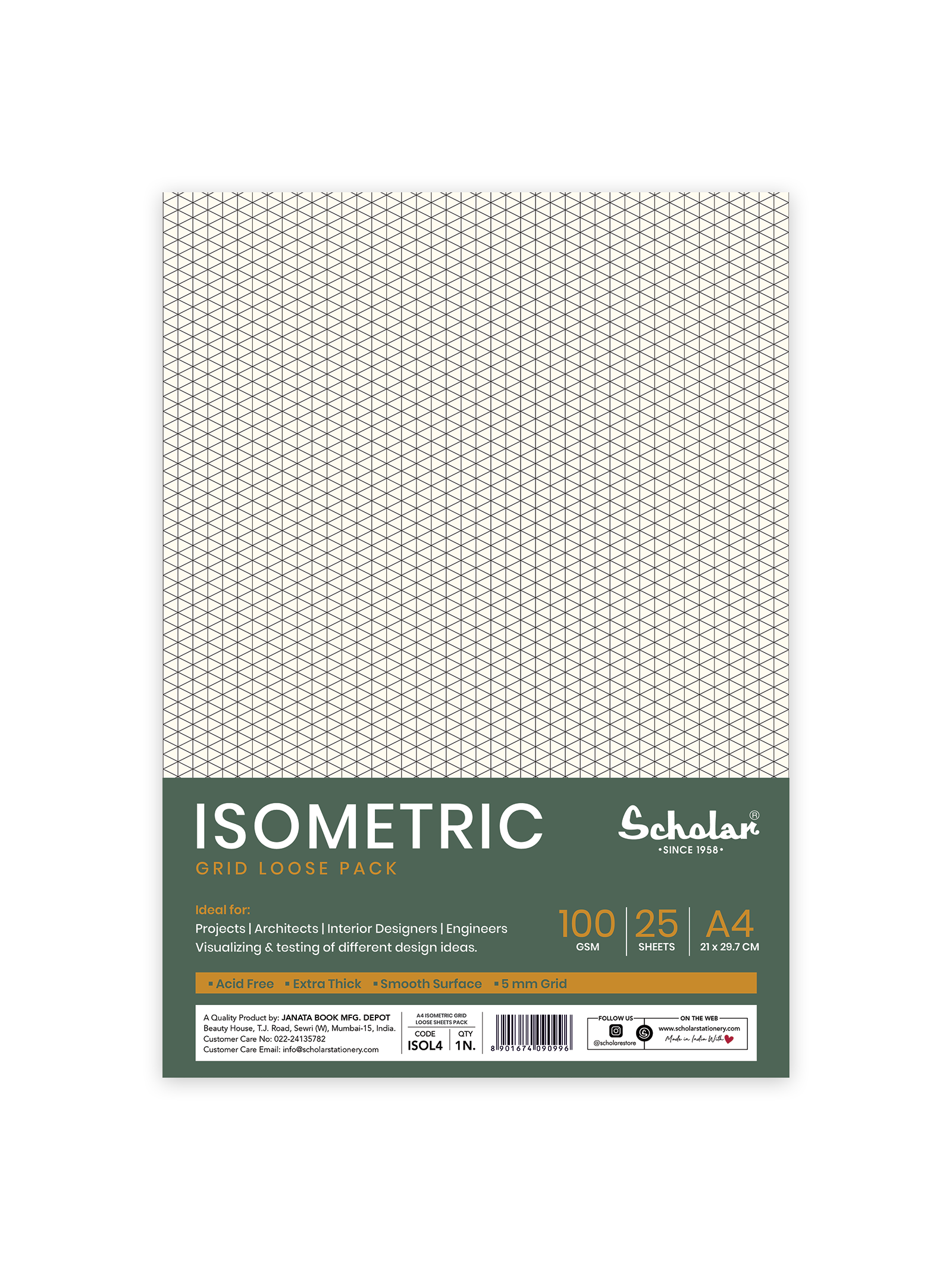 100 Gsm Premium Isometric - Grid Loose Sheets (25 Sheets) (ISOL)