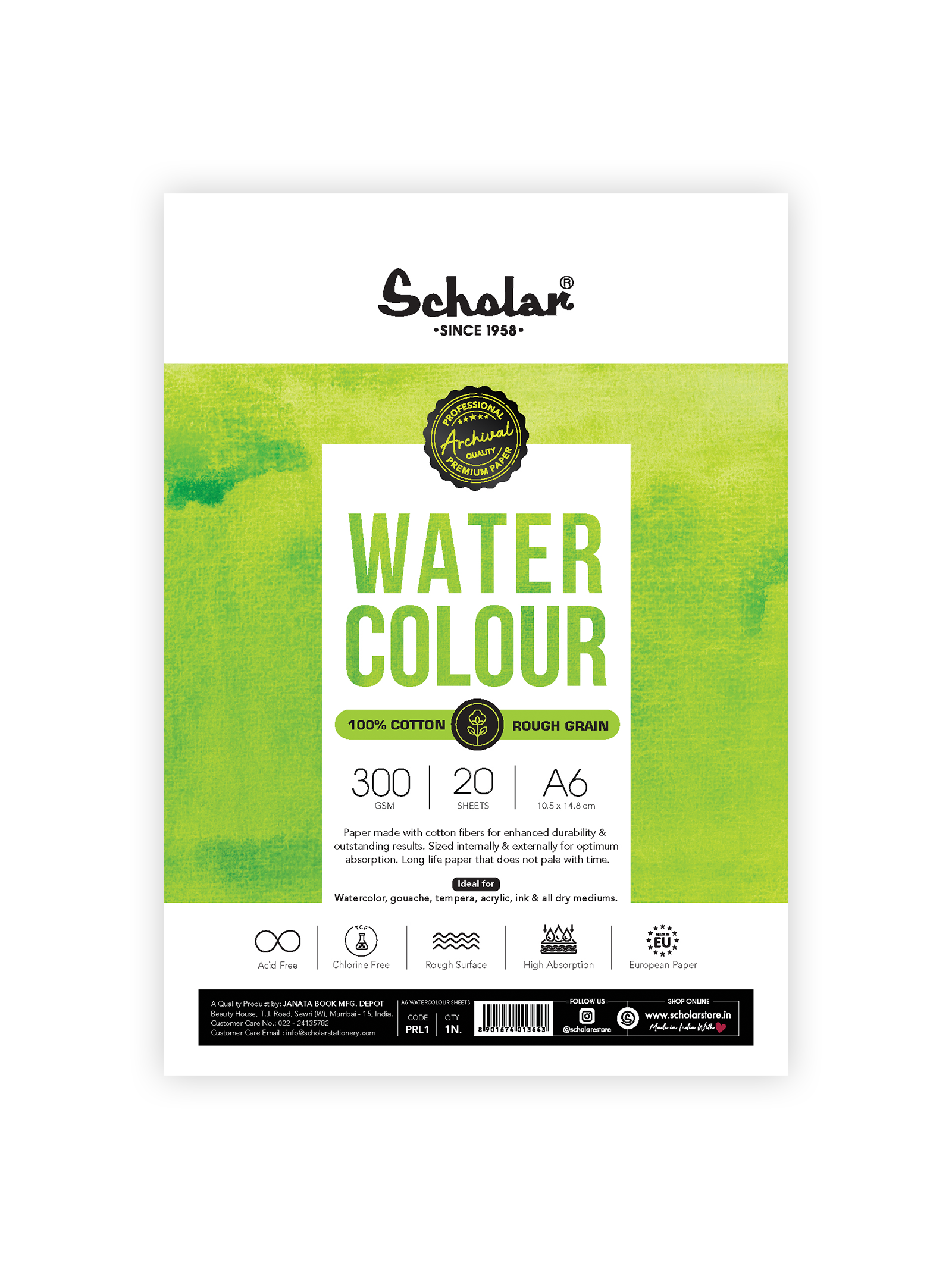 300 Gsm Watercolour Paper - 100% Cotton Loose Sheets (Rough) (PRL1)