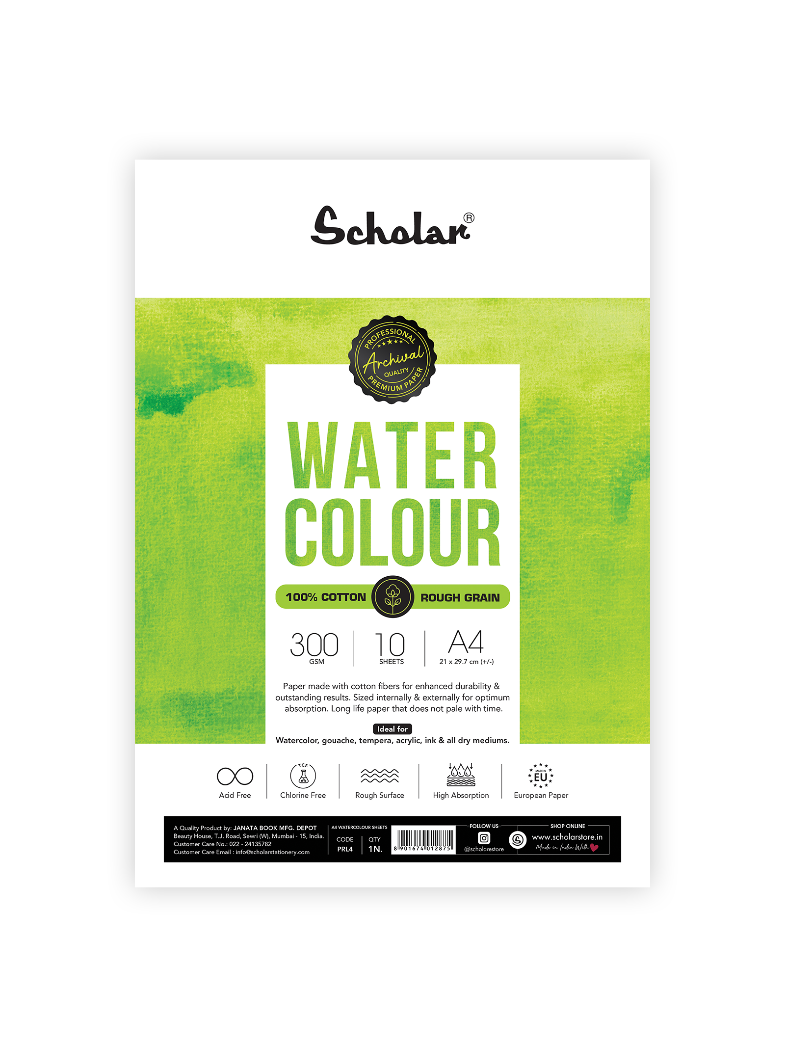 300 Gsm Watercolour Paper - 100% Cotton Loose Sheets (Rough) (PRL)