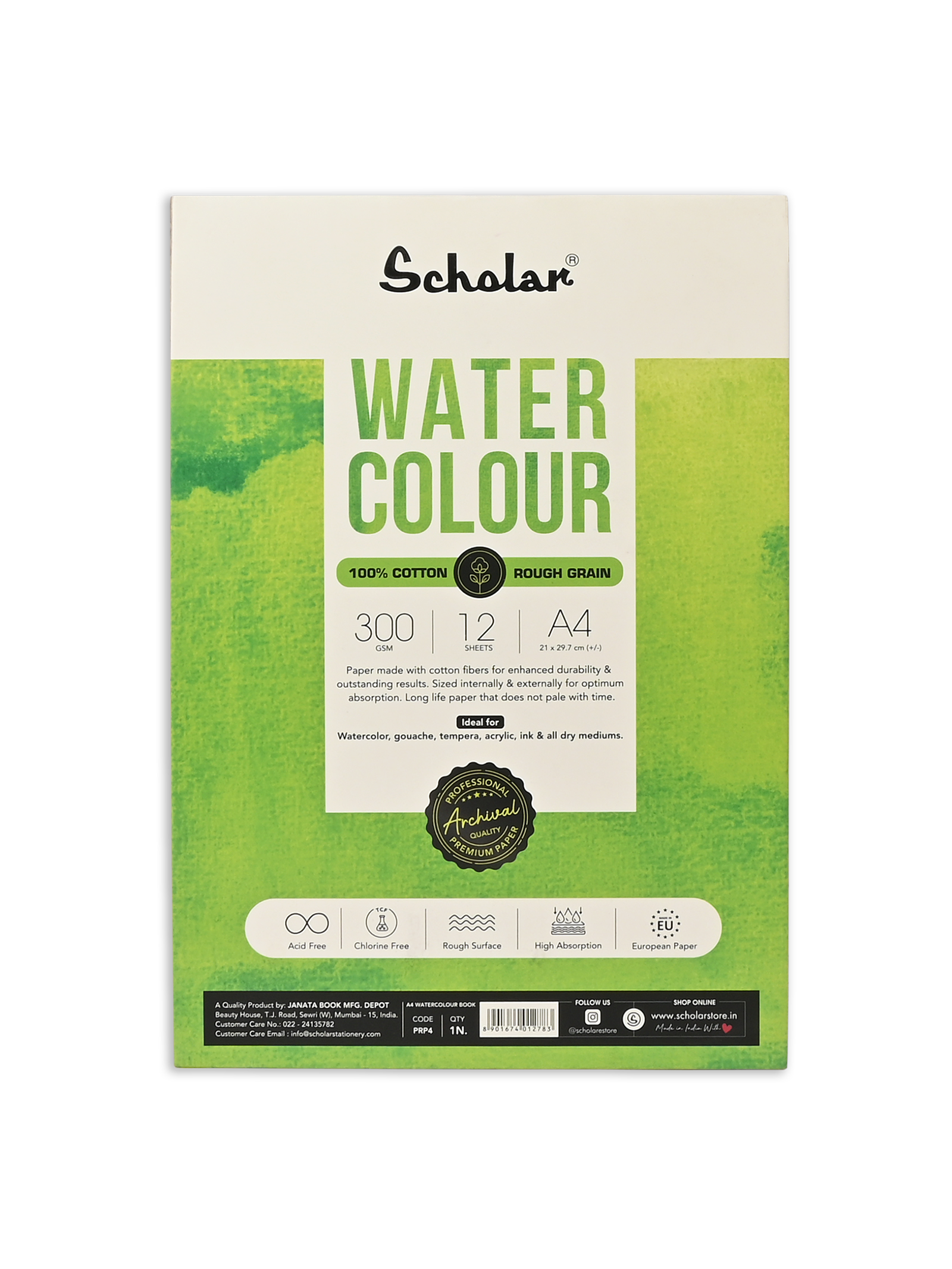 300 Gsm Watercolour Paper Pad - 100% Cotton (Rough) (12 Sheets) (PRP)